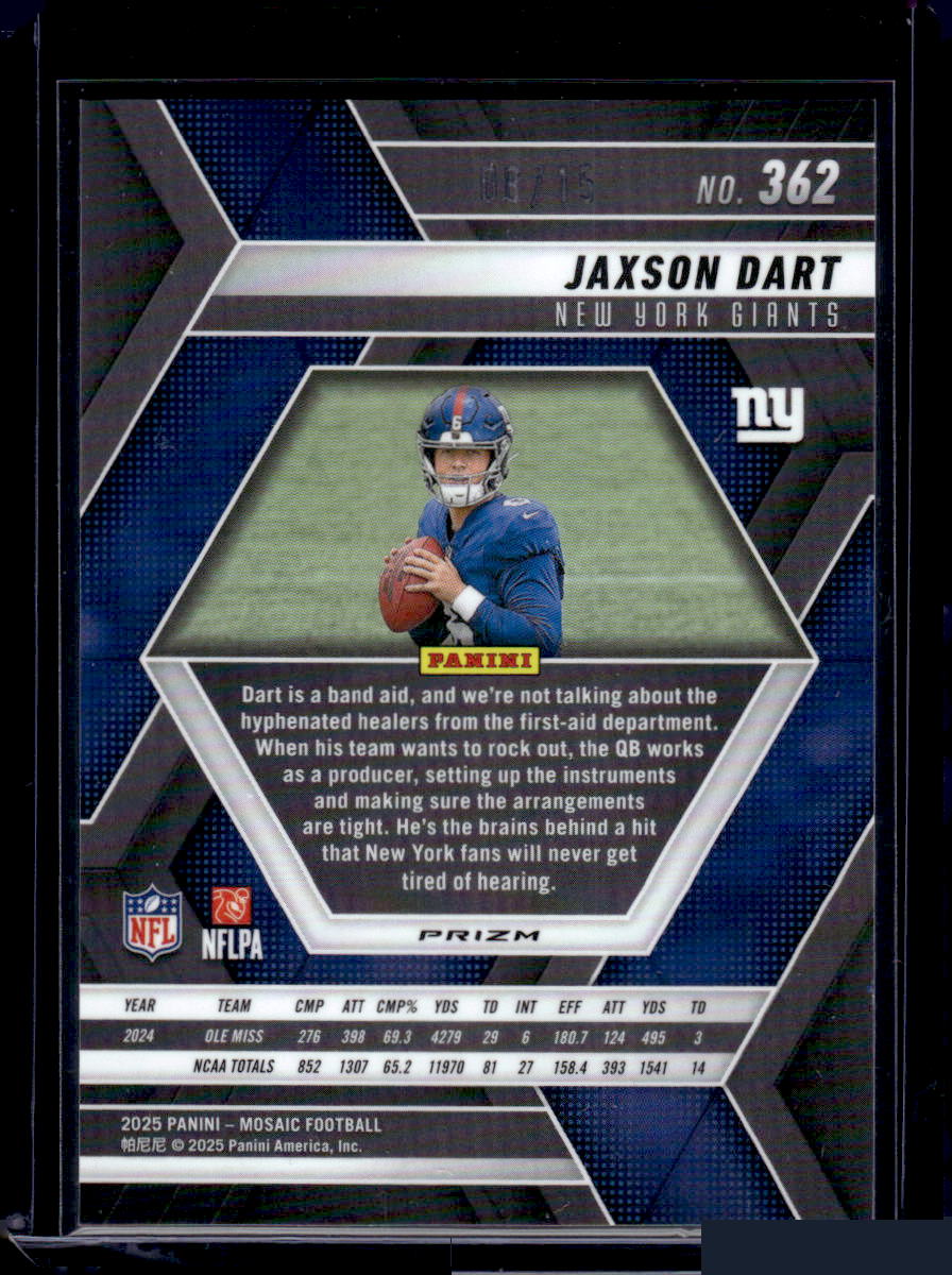 2025 Mosaic Jaxson Dart Rookie Tessellation Prizm /15 #362