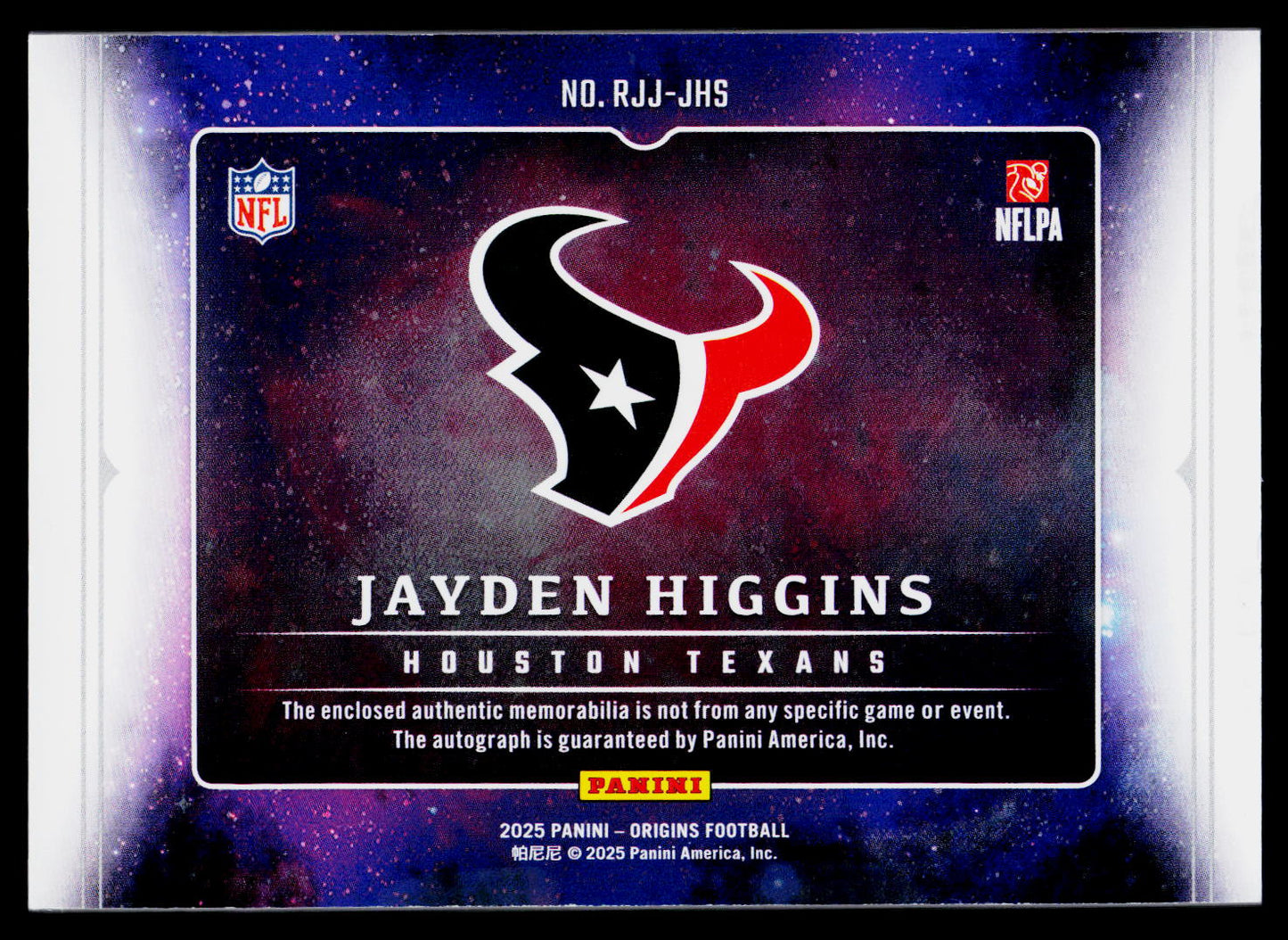 2025 Panini Origins #RJJ-JHS Jayden Higgins Rookie Jumbo Jersey Autographs