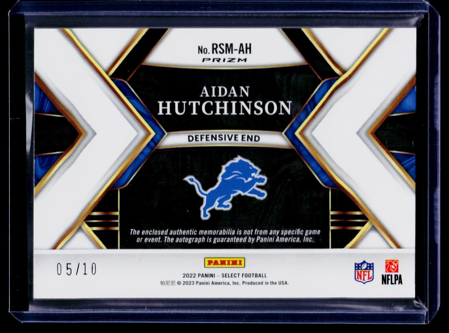2022 Panini Select #RSM-AH Aidan Hutchinson Rookie Signature Gold Prizm #/10