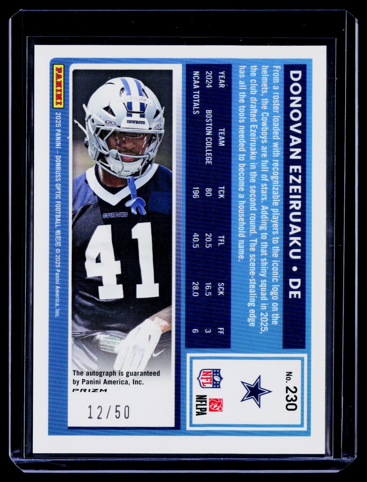 2025 Donruss Optic #230 Donovan Ezeiruaku Rated Rookies Autographs Purple #/50
