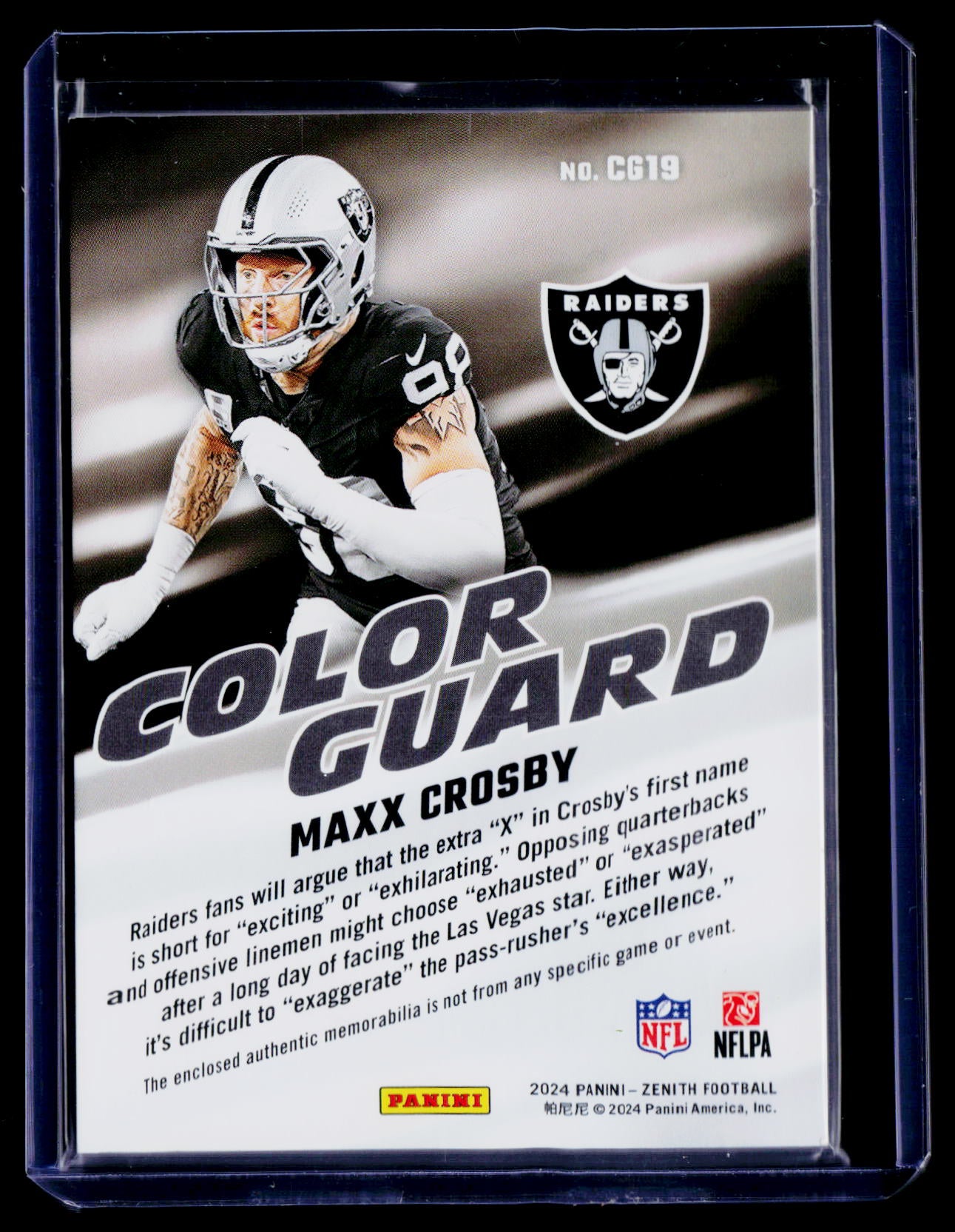2024 Panini Zenith #CG19 Maxx Crosby Color Guard Prime #/49