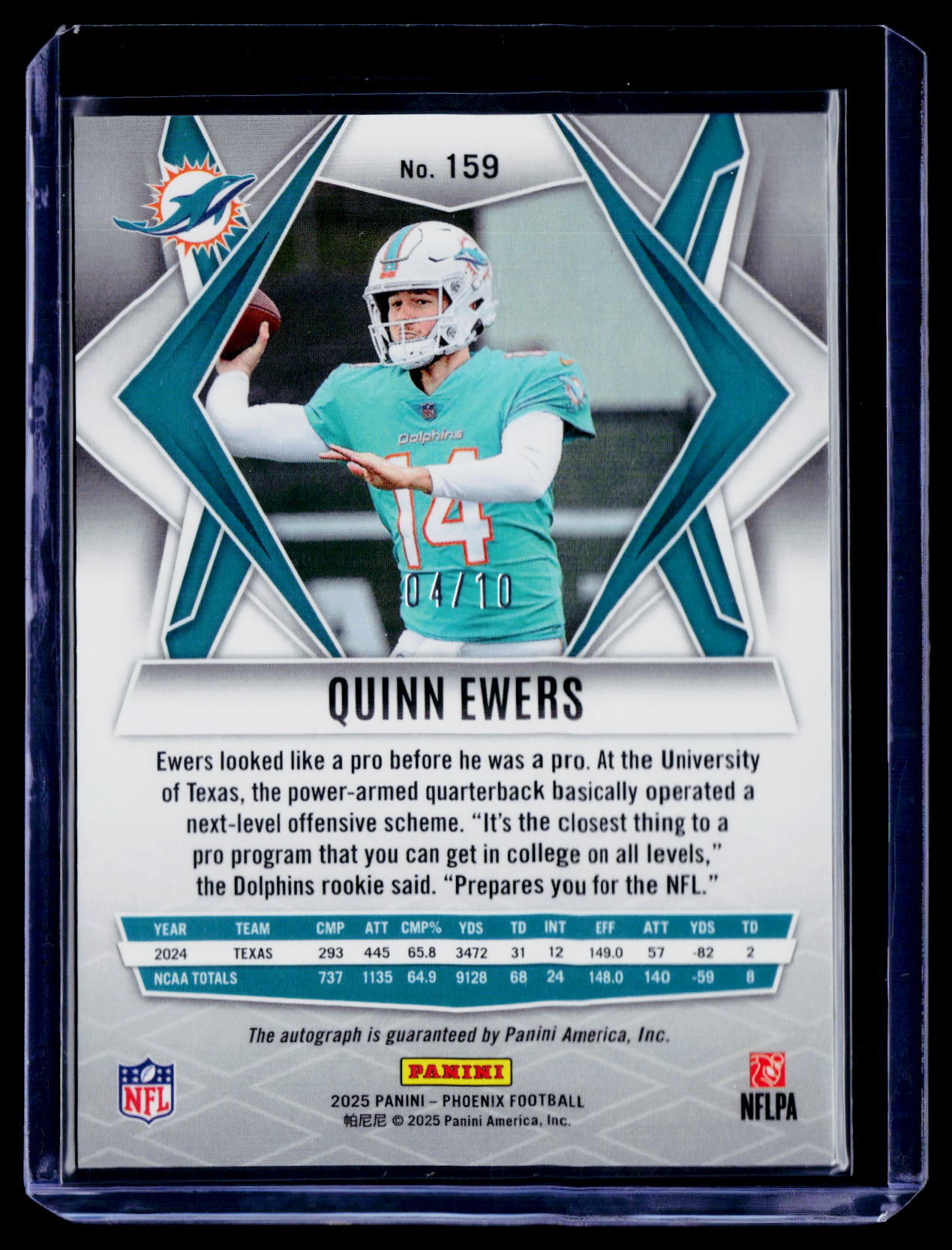 2025 Panini Phoenix #159 Quinn Ewers Rookie Autographs Gold Pandora /10