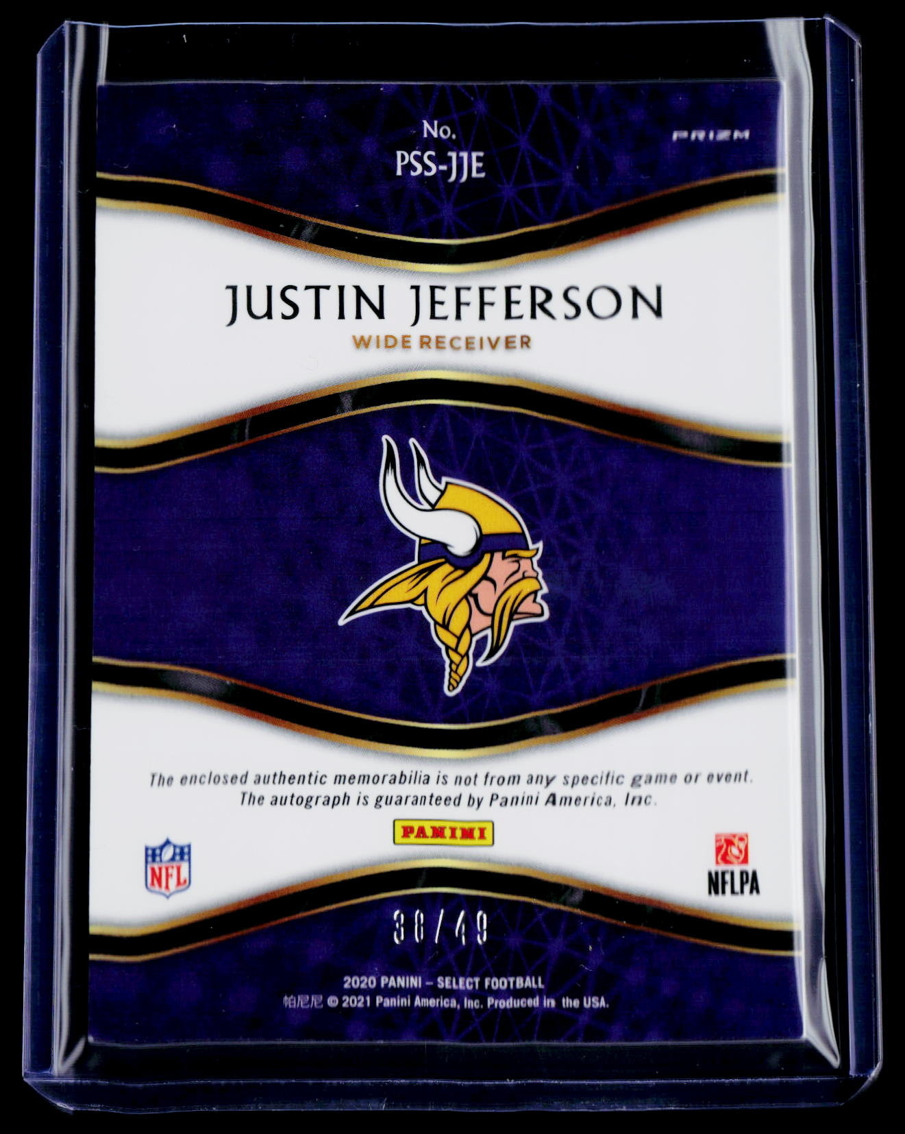 2020 Select #PSS-JJE Justin Jefferson Prime Selections Prizm Signatures /49