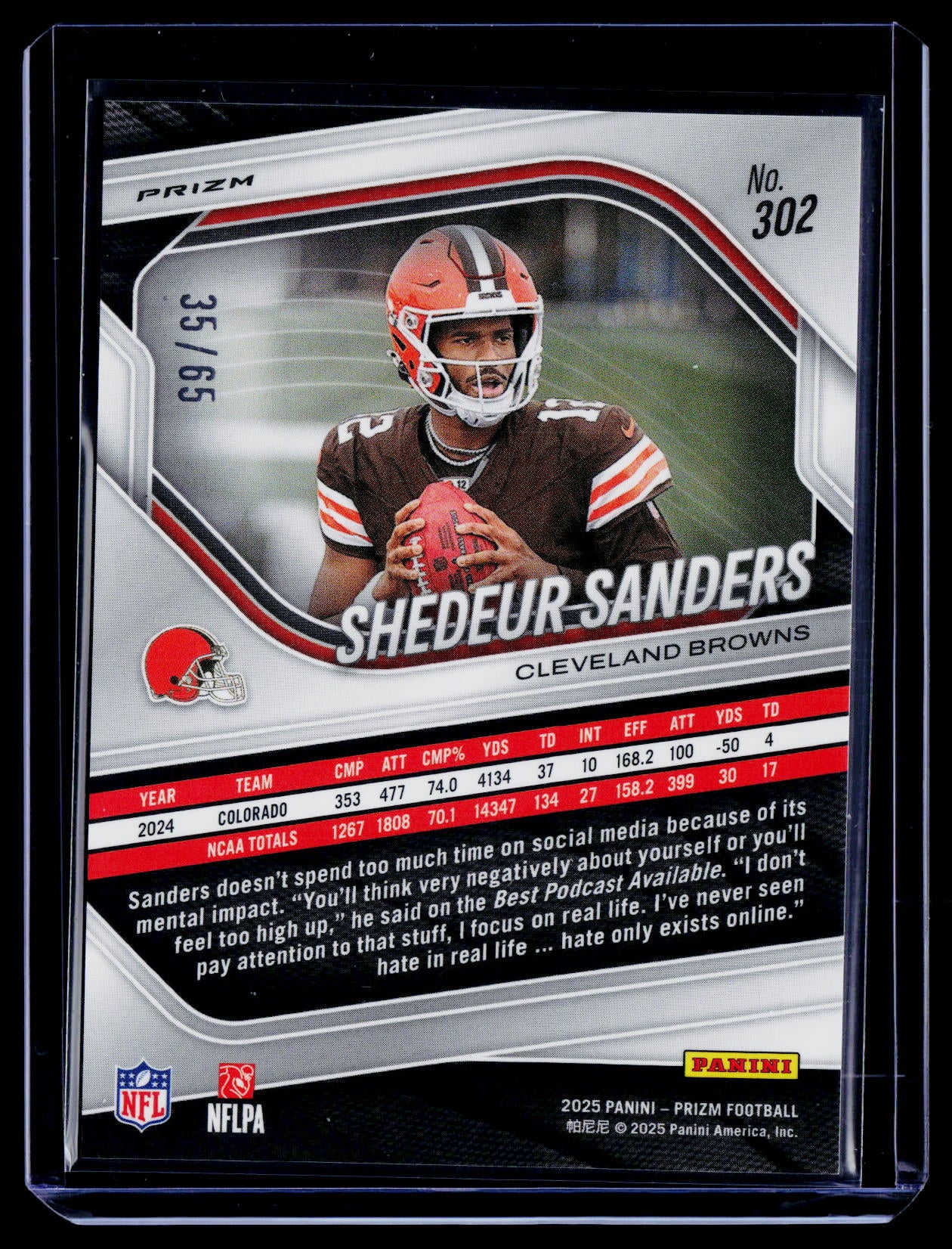 2025 Panini Prizm #302 Shedeur Sanders Orange Wave #/65