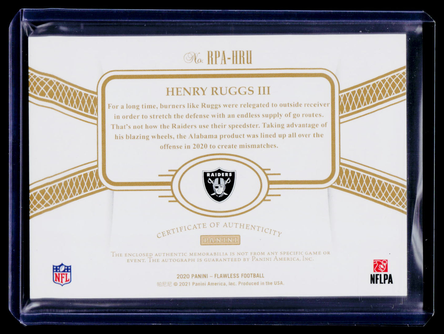 2020 Panini Flawless #RPA-HRU Henry Ruggs III BC Rookie Patch Autographs #/10