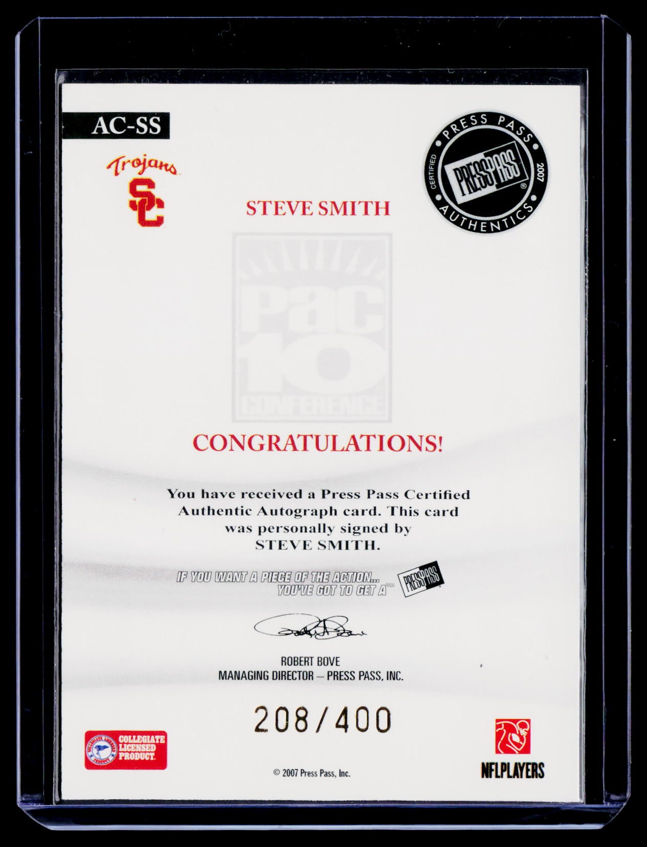 2007 Press Pass Legends #AC-SS Steve Smith All Conference Autographs Gold #/400