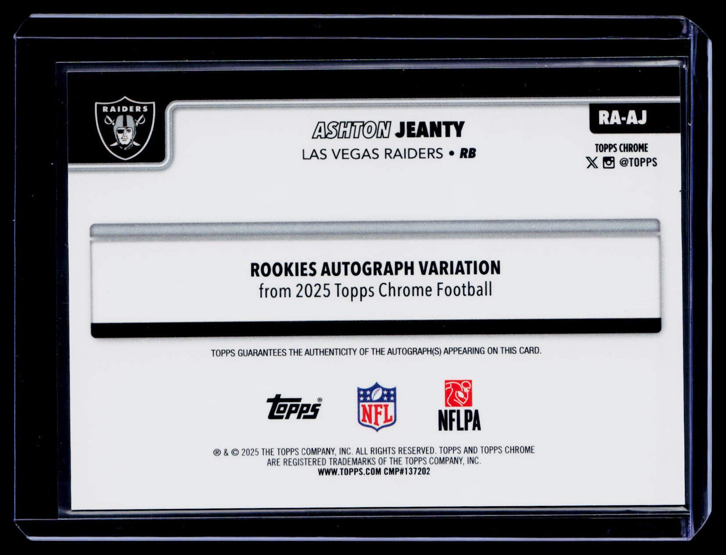 2025 Topps Chrome #RA-AJ Ashton Jeanty Chrome Rookie Auto Teal Refractor #/299