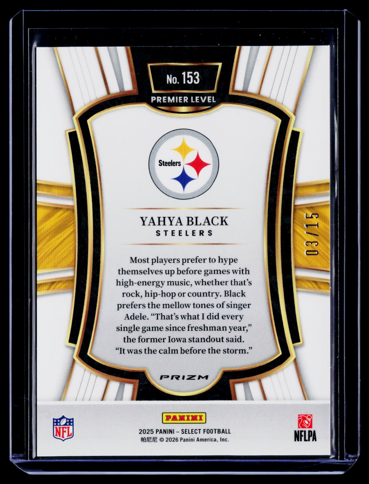 2025 Panini Select #153 Yahya Black Pink Glitter Prizm #/15