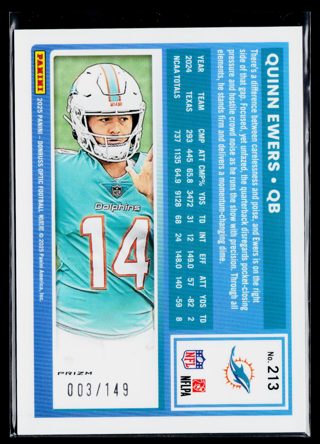 2025 Donruss Optic #213 Quinn Ewers Red #/149