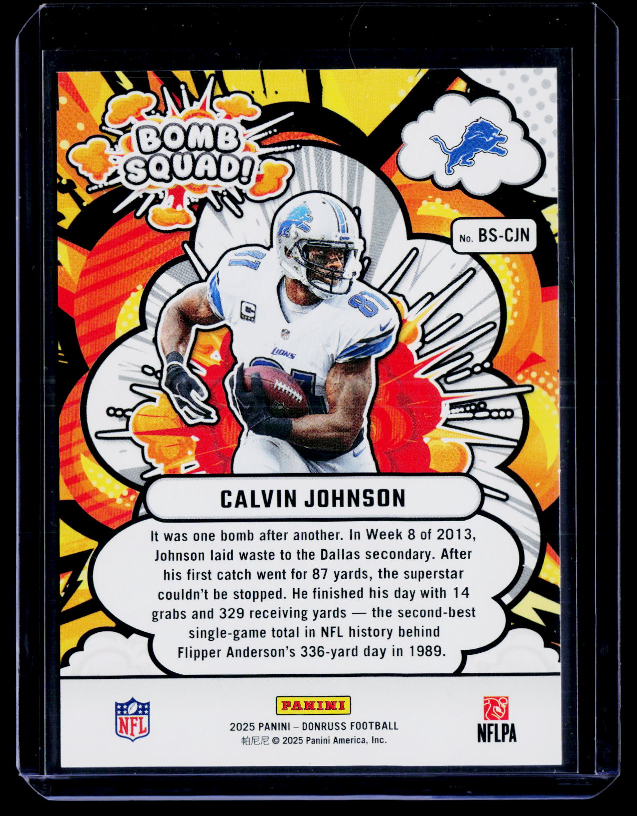 2025 Donruss #BS-CJN Calvin Johnson Bomb Squad Holo #/100