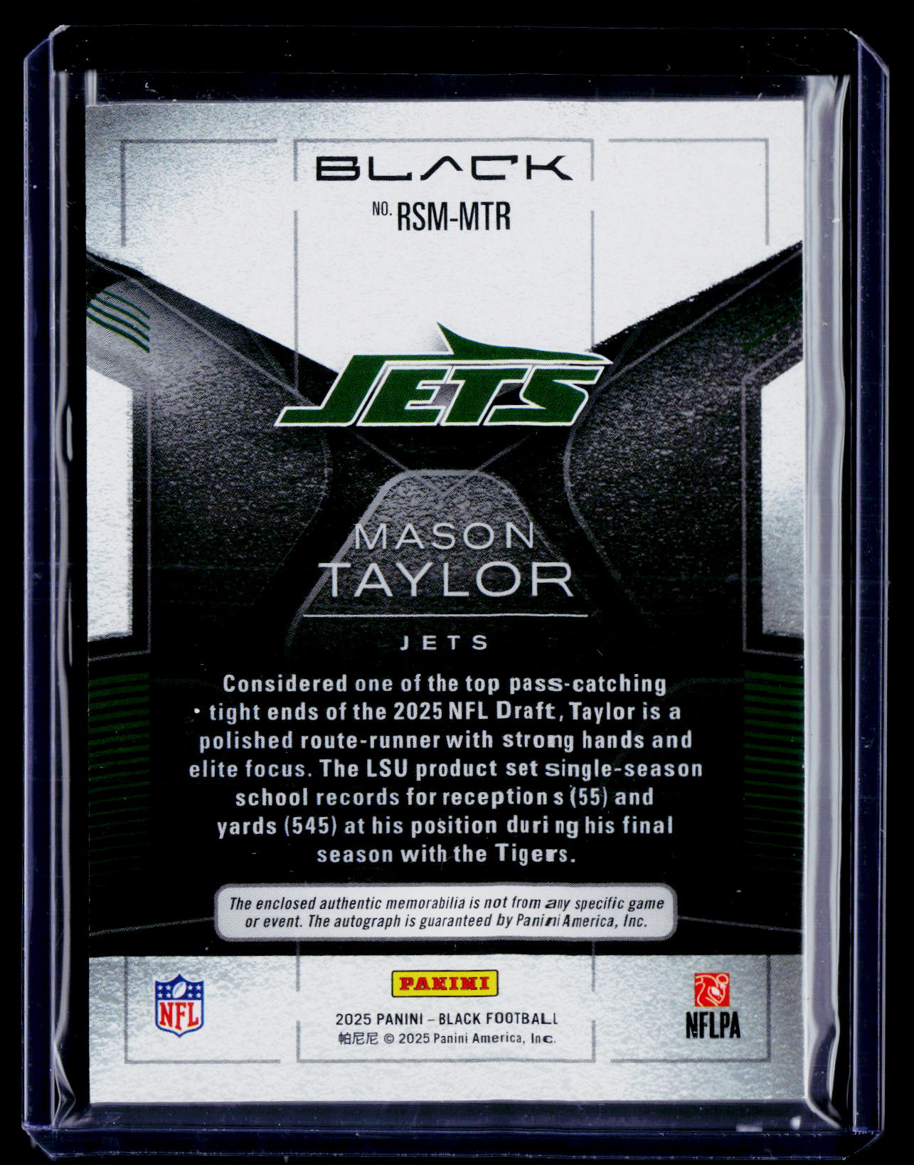 2025 Panini Black #RSM-MTR Mason Taylor Rookie Signature Materials #/149