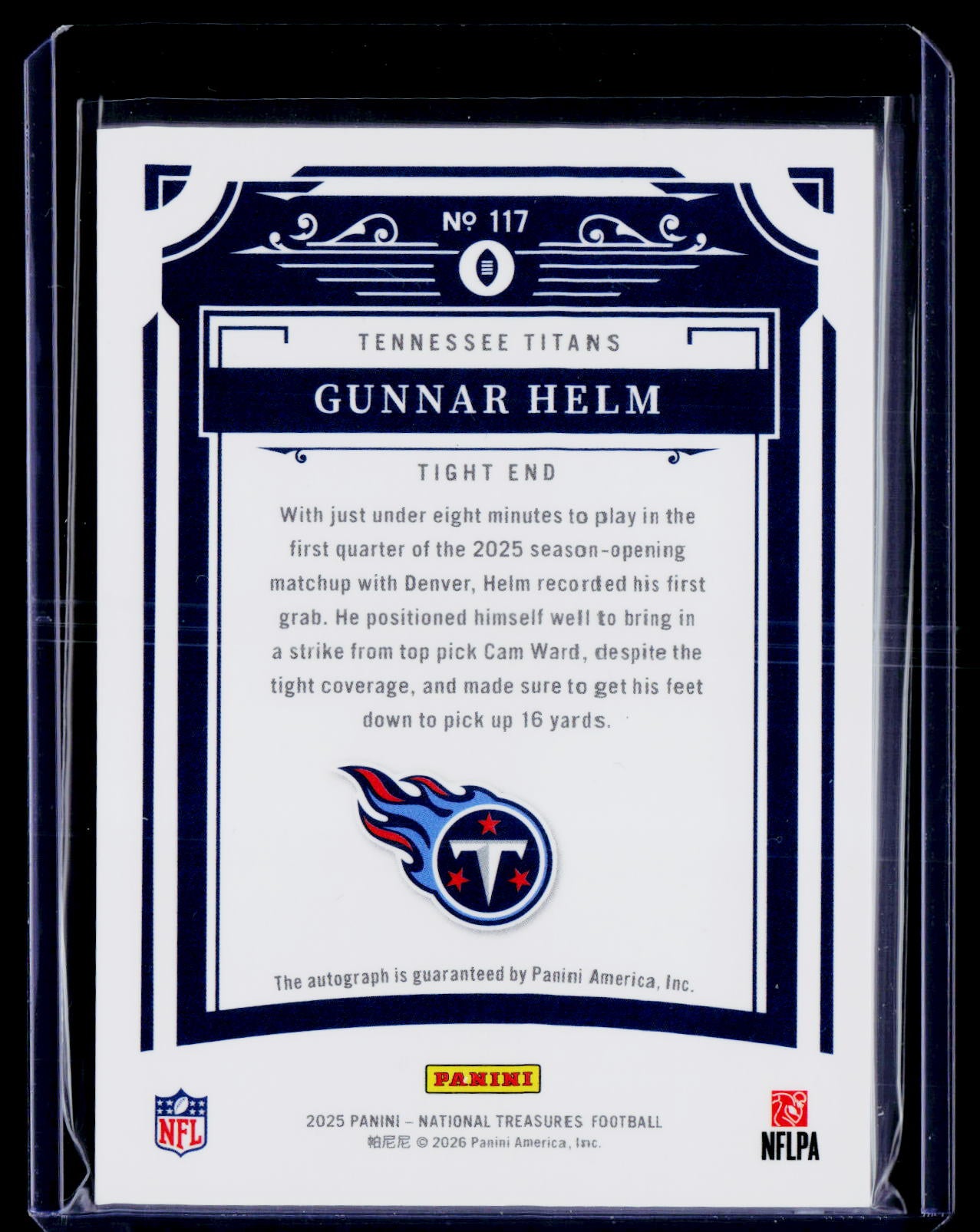 2025 Panini National Treasures #117 Gunnar Helm Auto Purple #/49