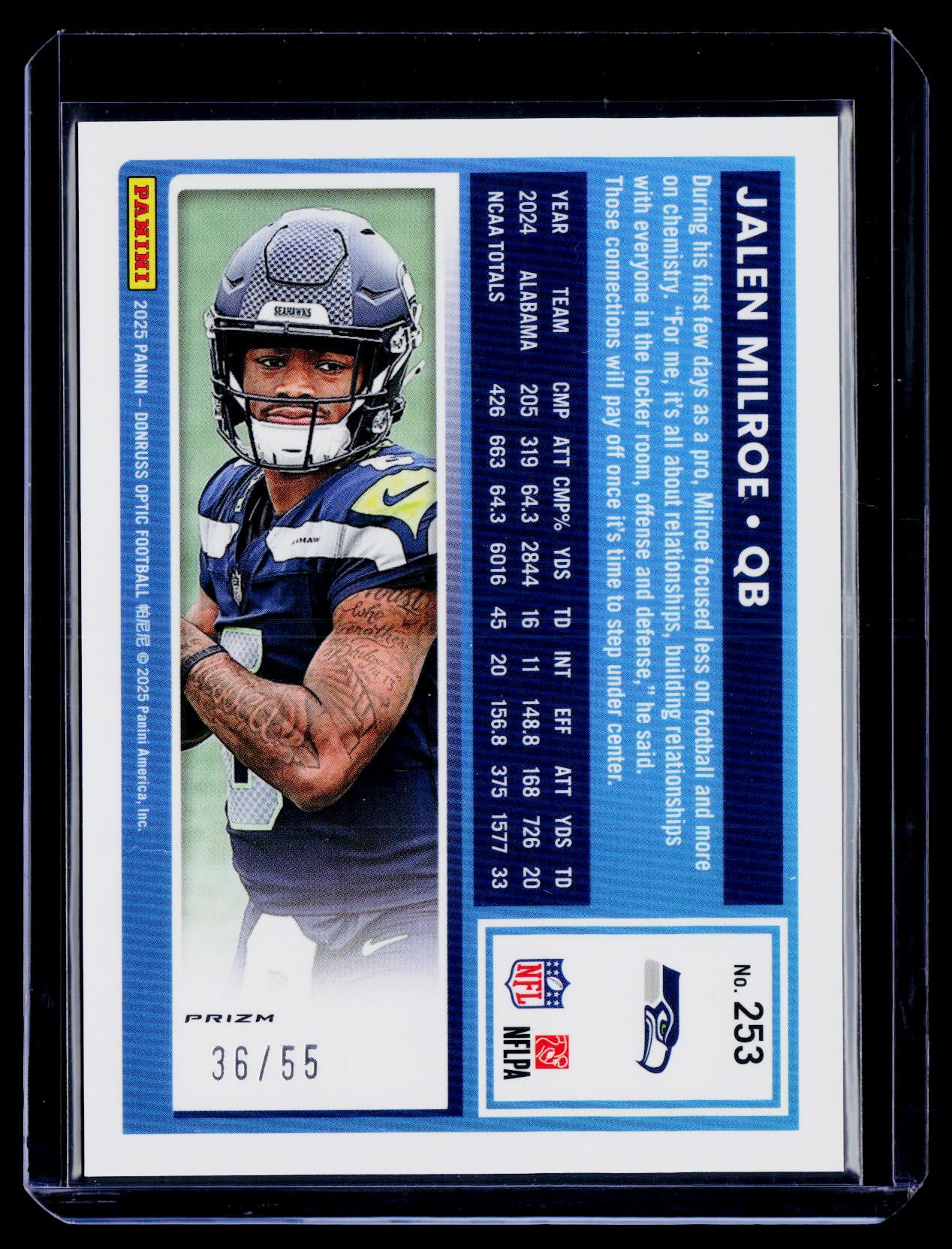 2025 Donruss Optic #253 Jalen Milroe Blue Mojo #/55
