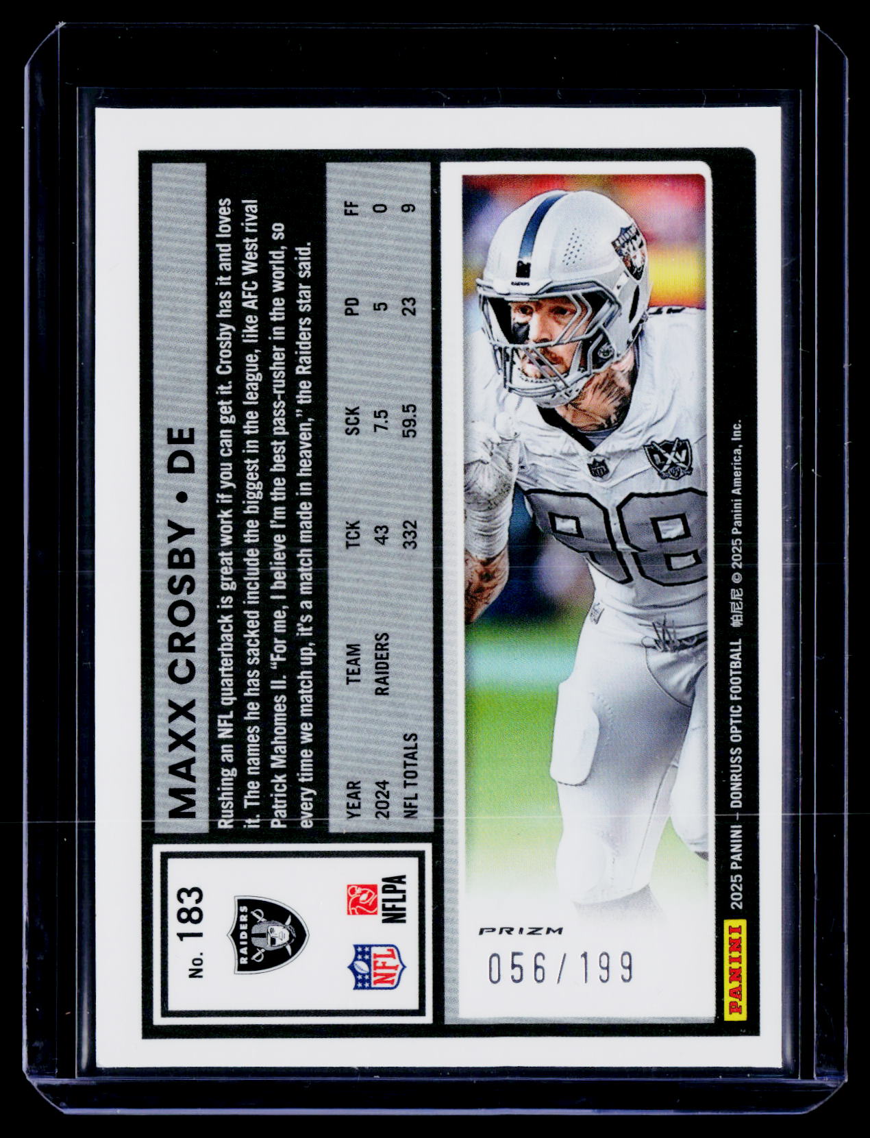 2025 Donruss Optic #183 Maxx Crosby Flex #/199