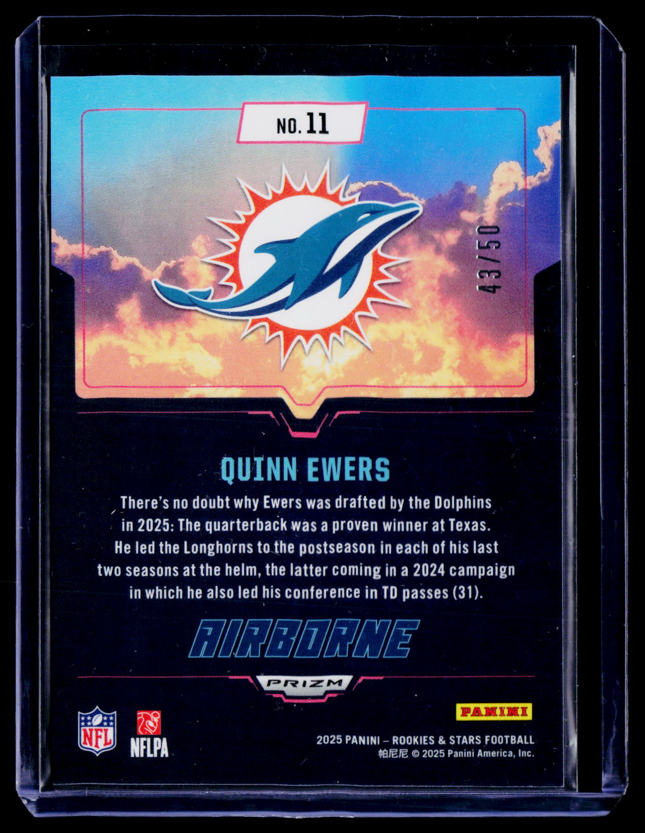 2025 Panini Rookies & Stars #11 Quinn Ewers Airborne Blue #/50
