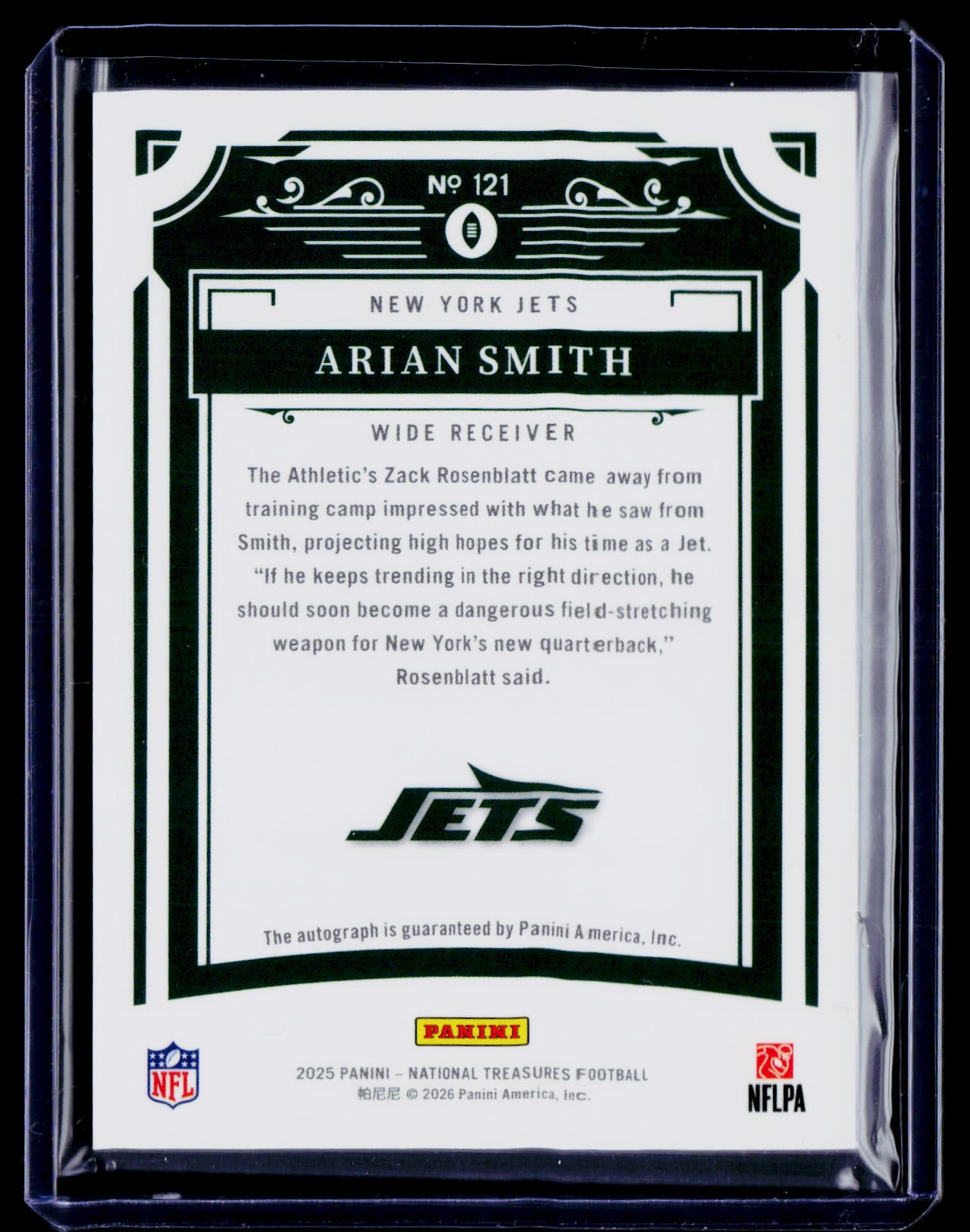 2025 Panini National Treasures #121 Arian Smith RC Auto