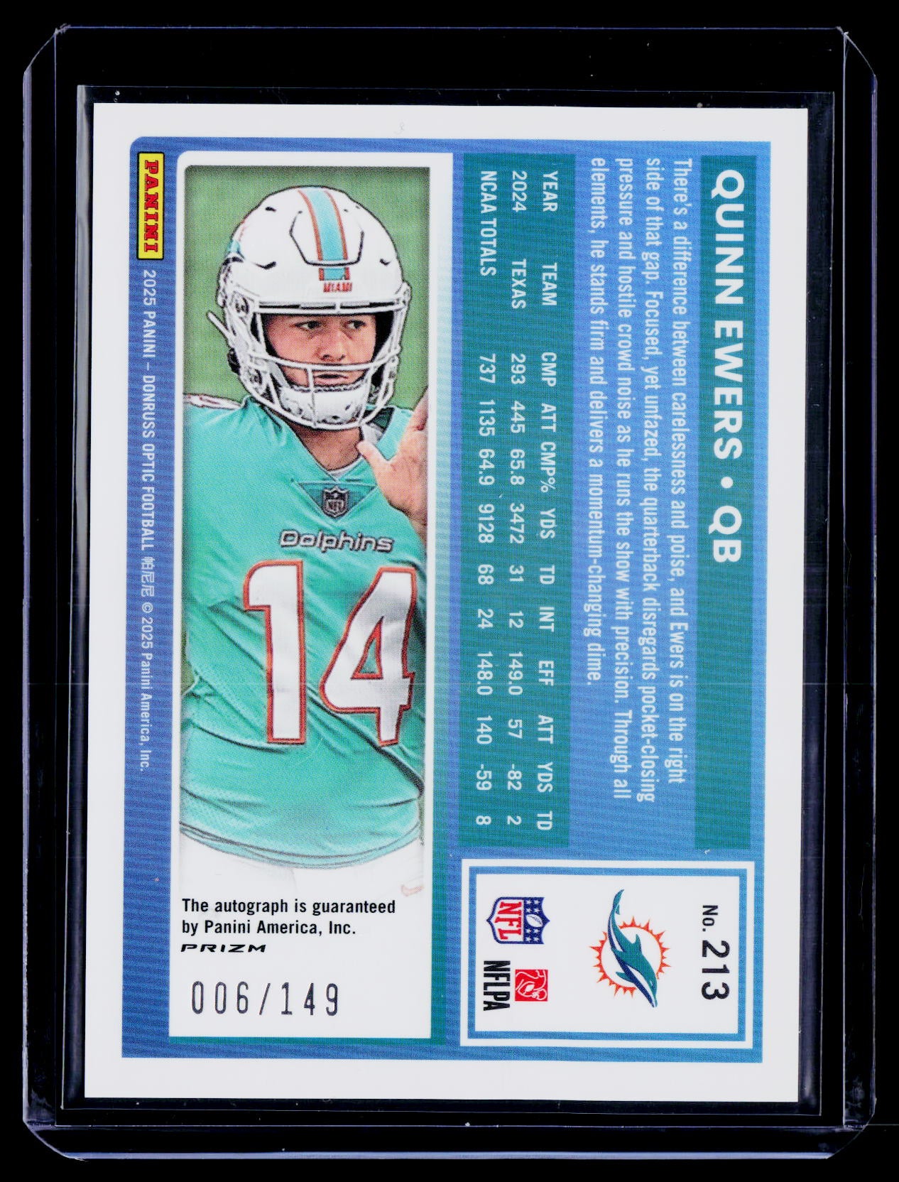 2025 Donruss Optic #213 Quinn Ewers Rated Rookies RPS Autographs Blue #/149