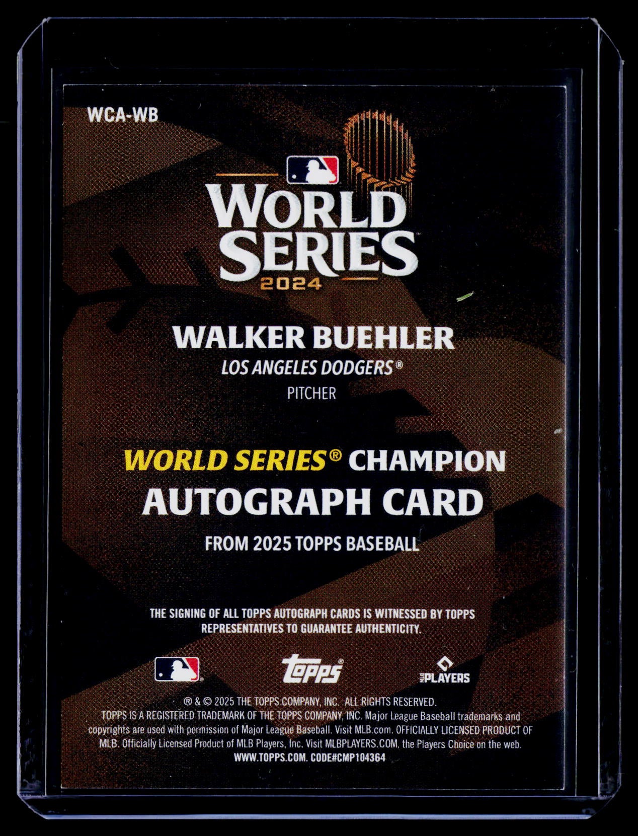 2021 Topps #WCA-WB Walker Buehler World Series Champions Autographs #/50