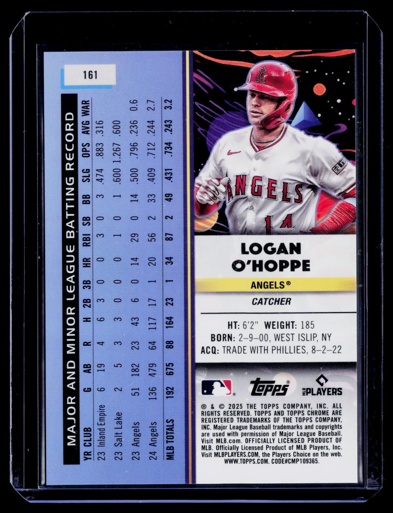 2025 Topps Chrome Cosmic #161 Logan O'Hoppe Orange Galactic Refractor #/25