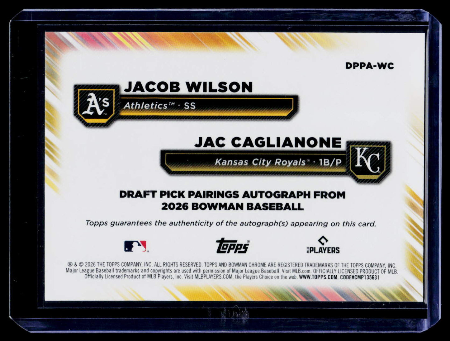 2026 Bowman Jac Caglianone / Jacob Wilson Draft Pick Pairings Autographs #/25