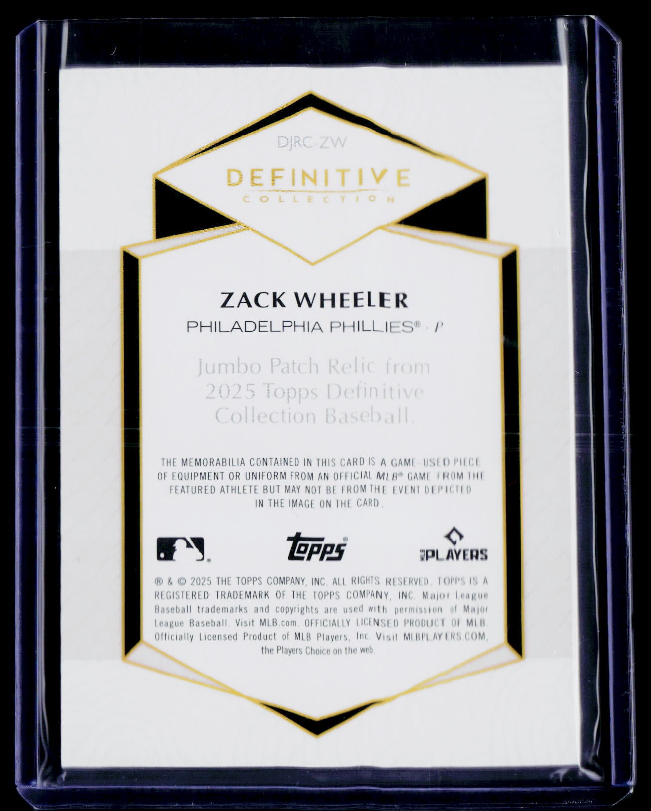 2025 Topps Definitive Collection - Jumbo Relic Black Zack Wheeler #/10
