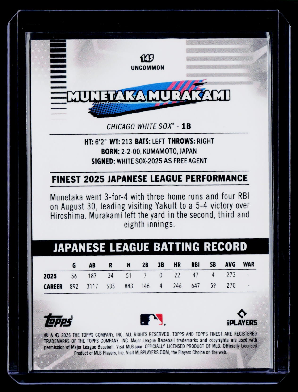 2026 Finest #145 Munetaka Murakami Orange Mini-Diamond Refractors #/25