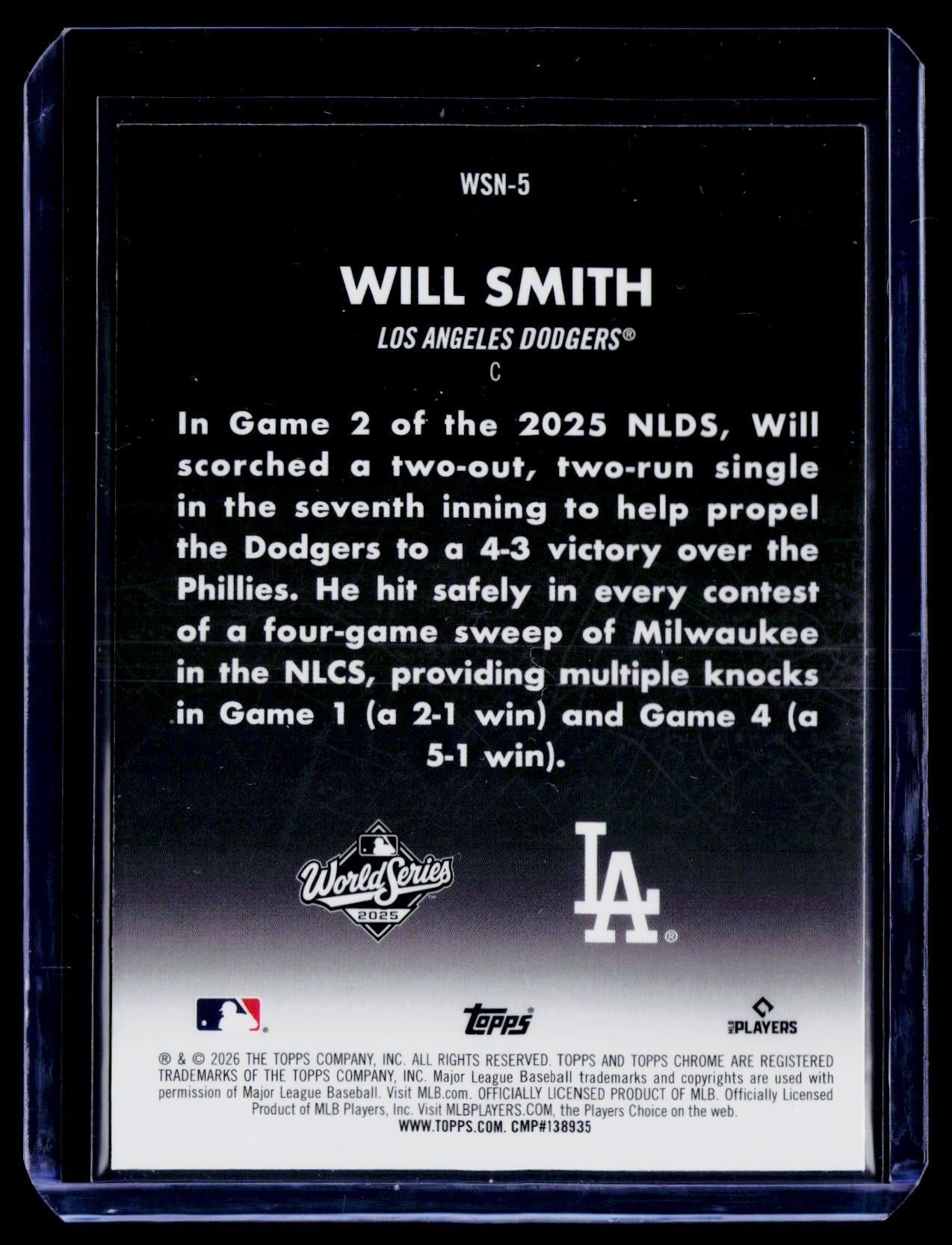 2026 Topps Chrome #WSN-5 Will Smith World Series at Night