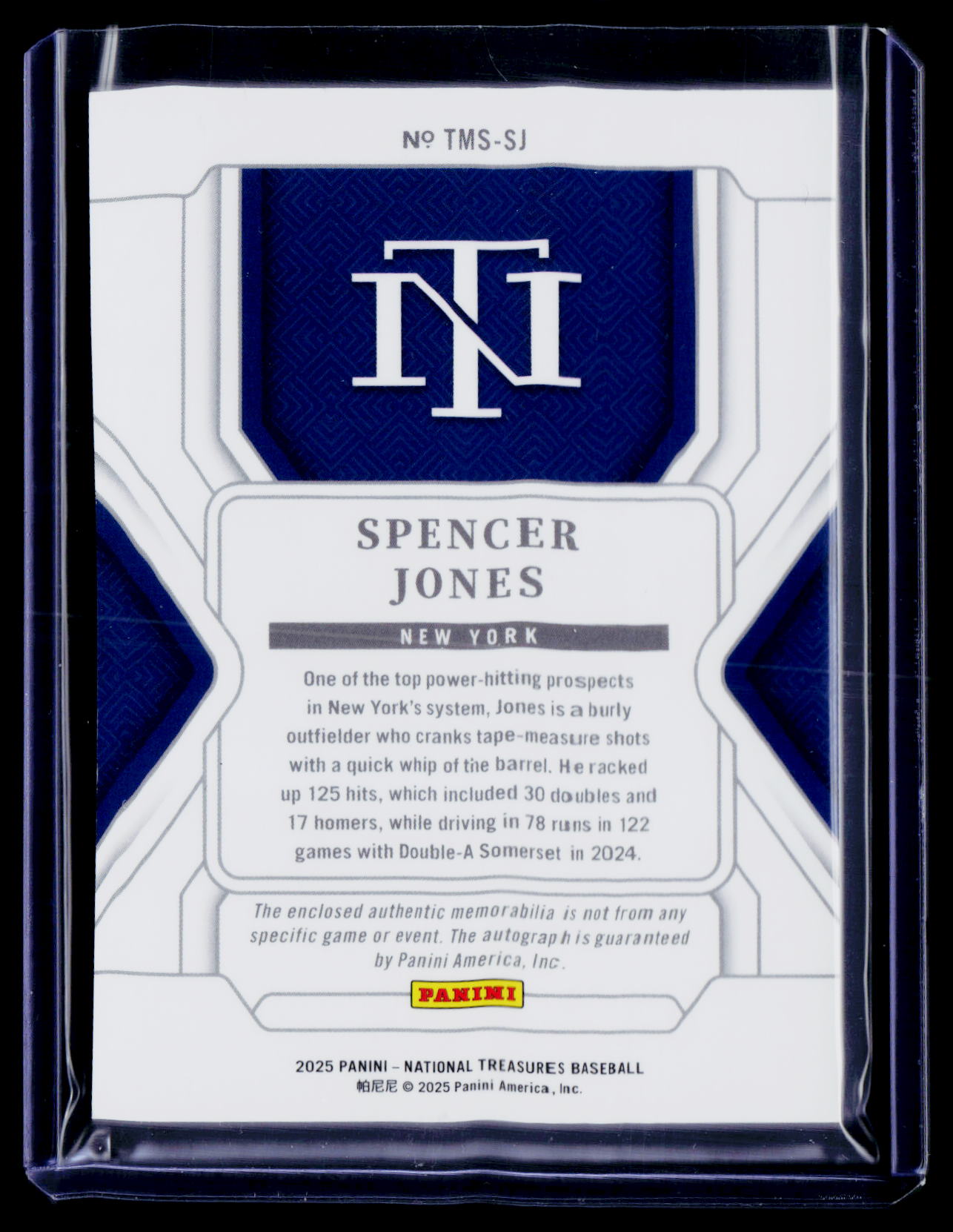2025 Panini National Treasures Spencer Jones Treasured Material Signatures #/99