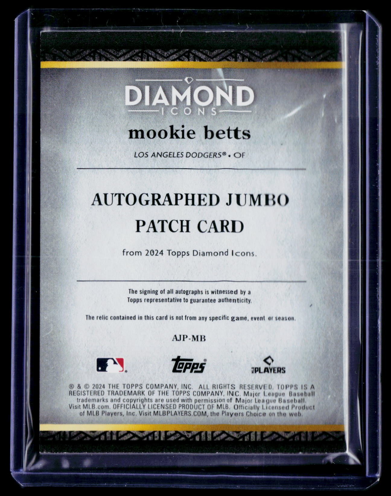 2024 Topps Diamond Icons #AJP-MB Mookie Betts Autograph Jumbo Patches #/25