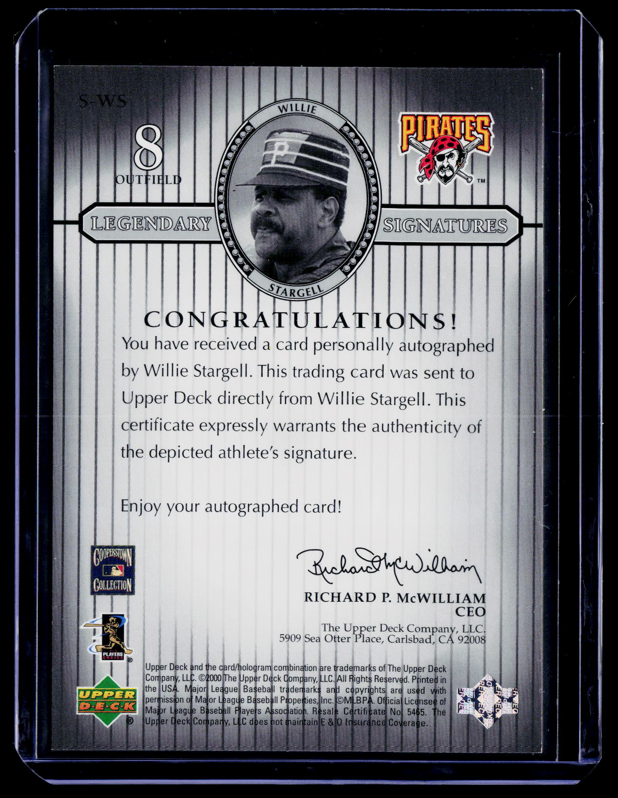 2000 Upper Deck Legends #S-WS Willie Stargell Legendary Signatures