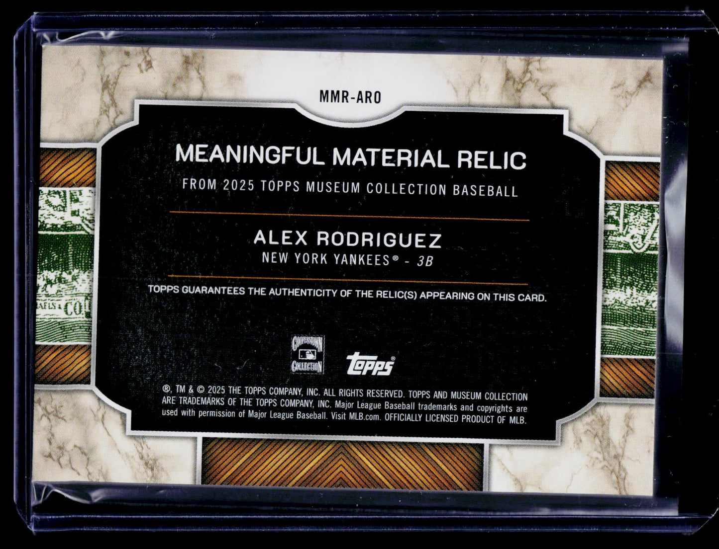 2025 Topps Museum Collection Alex Rodriguez Meaningful Material Sapphire #/35