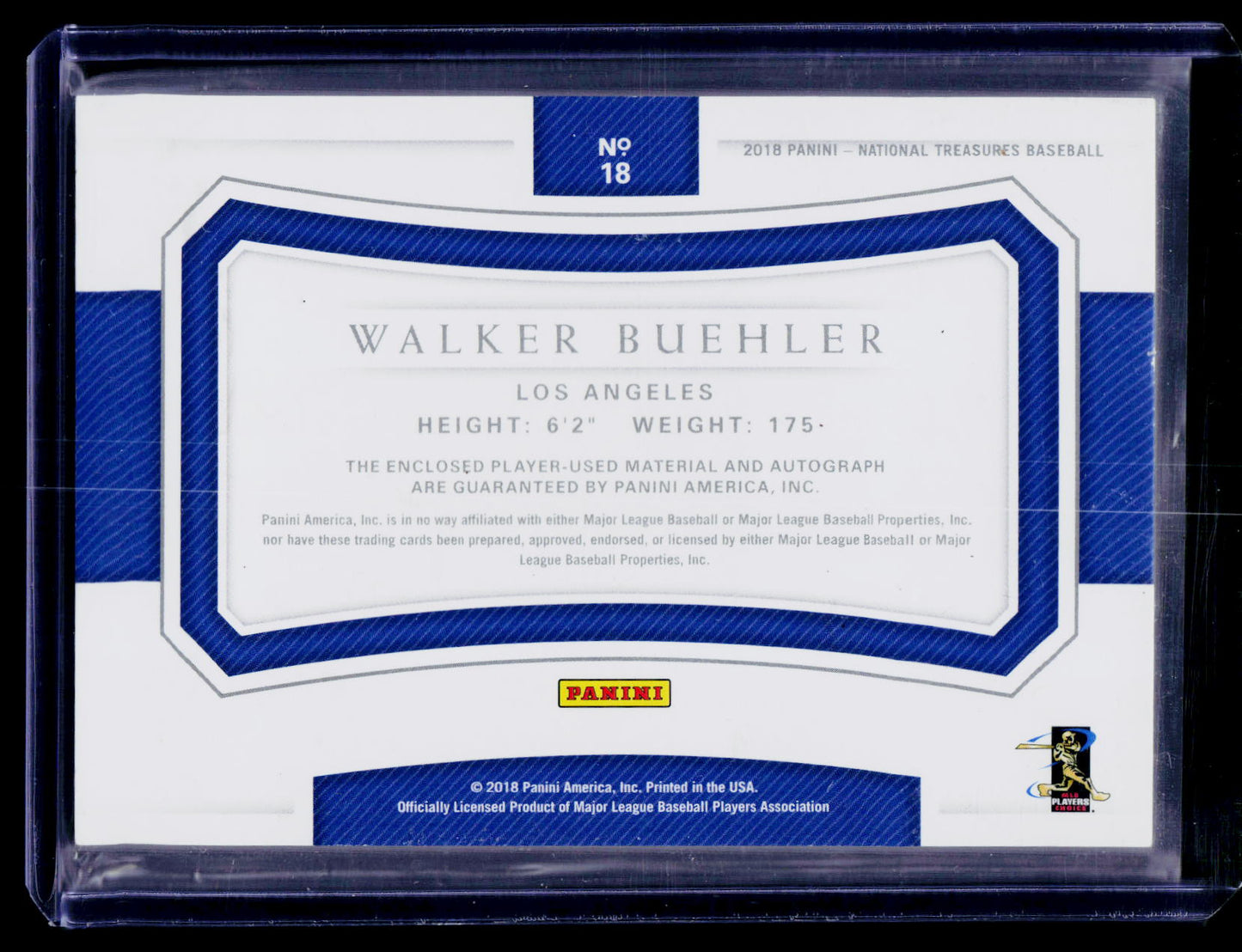 2018 Panini National Treasures #18 Walker Buehler Auto #/99