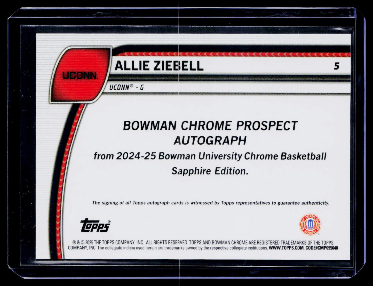 2024-25 Bowman University Chrome Sapphire #5 Allie Ziebell Orange #/25