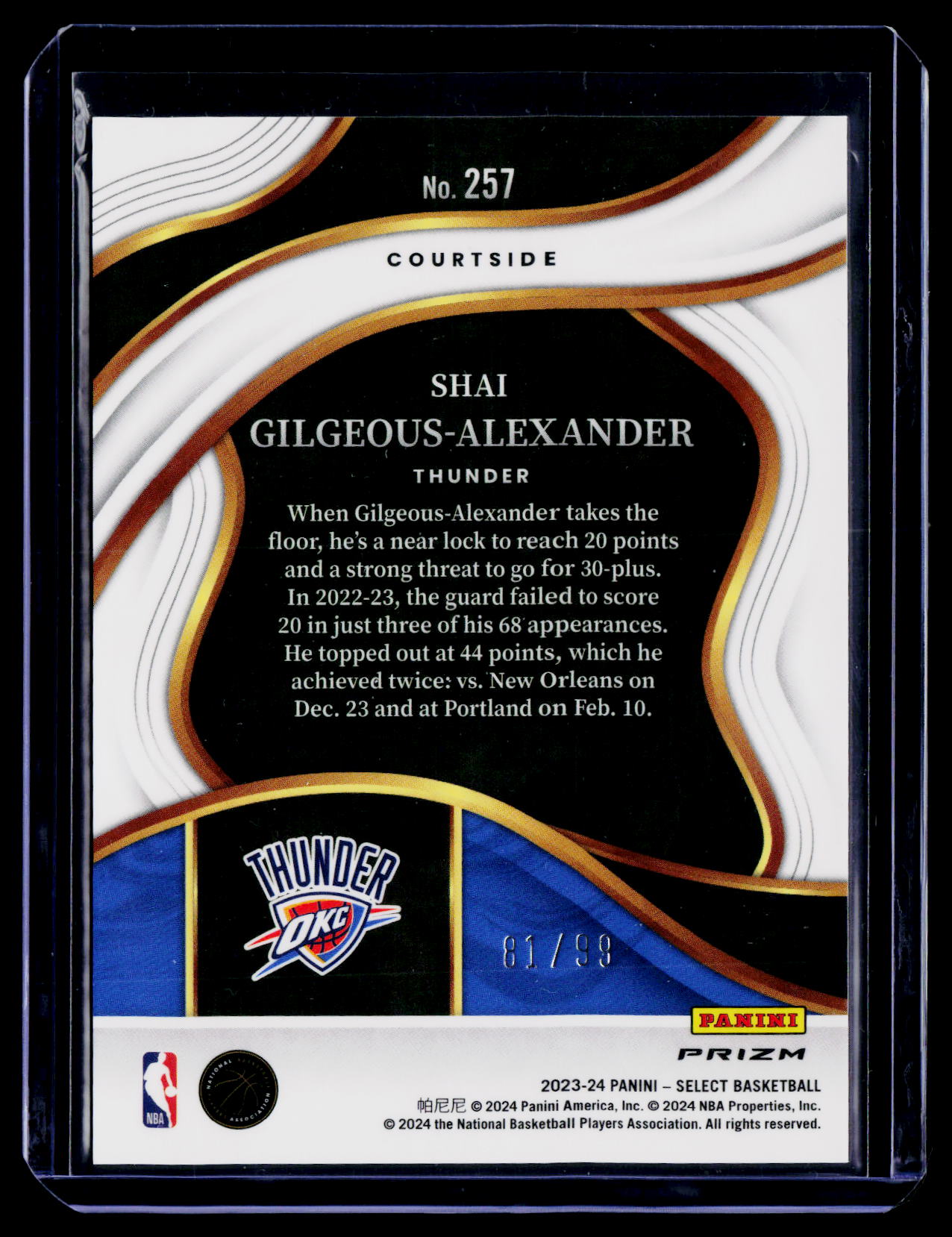 2023-24 Panini Select Shai Gilgeous-Alexander Purple Cracked Ice Prizms #/99