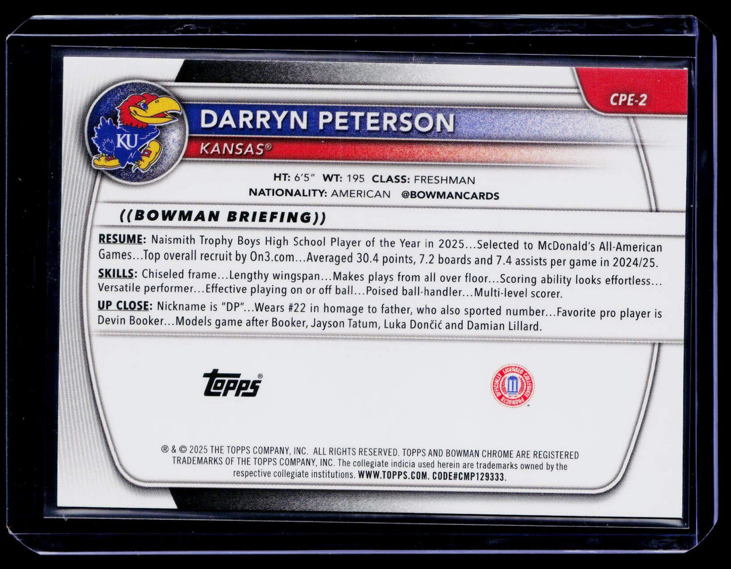 2025-26 Bowman Darryn Peterson Chrome Prospects Etched In Glass Variations