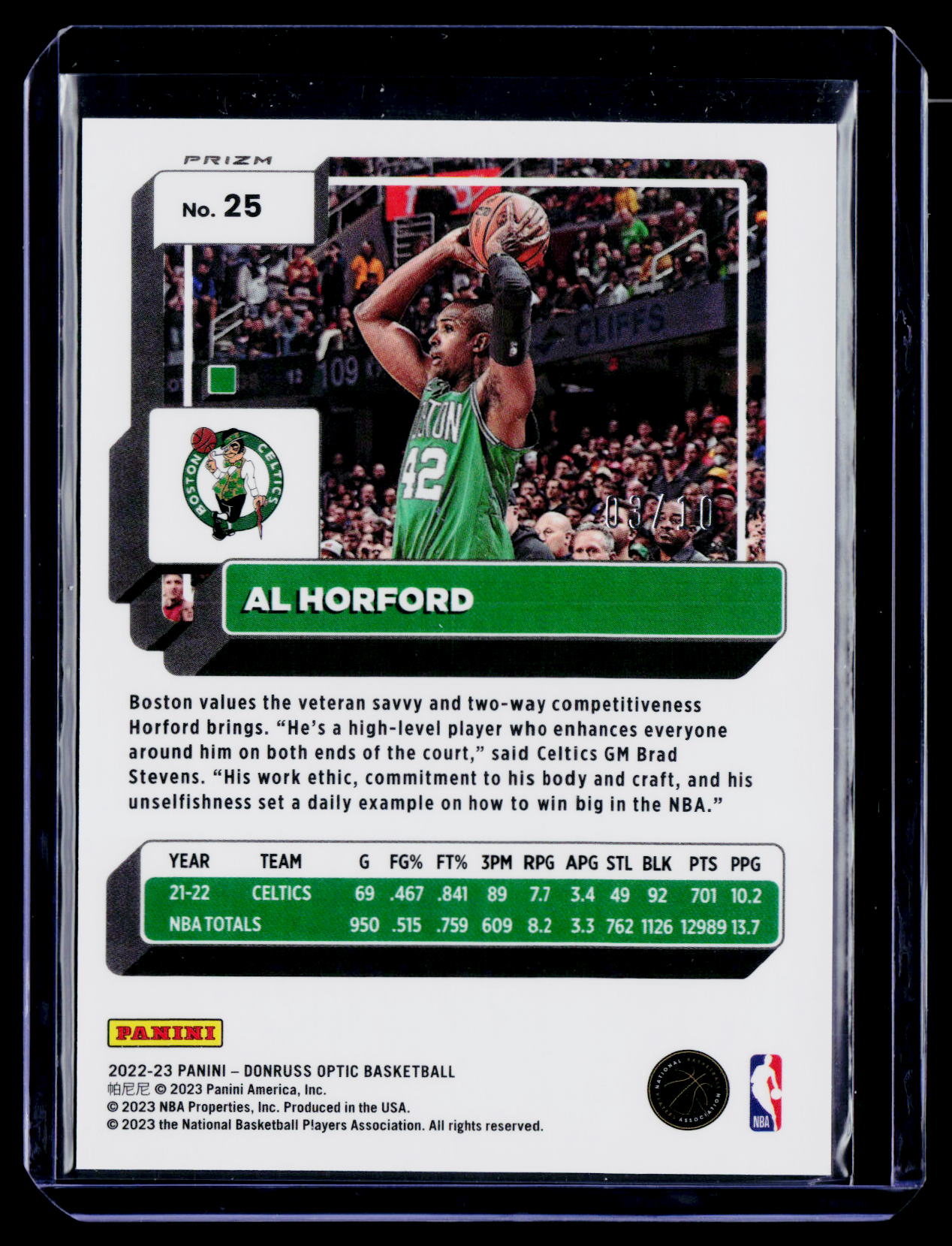 2022-23 Donruss Optic #25 Al Horford Gold #/10