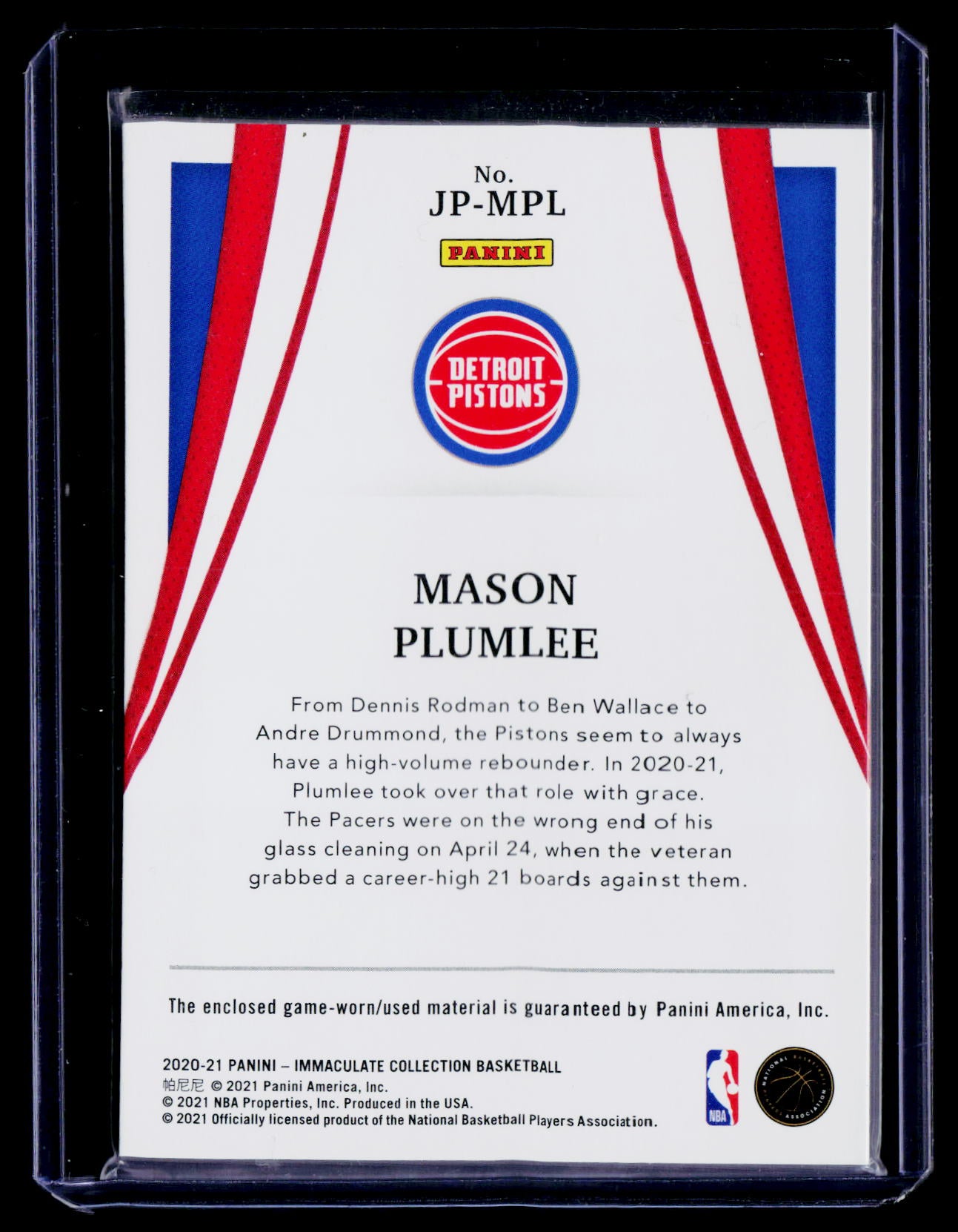 2020-21 Immaculate Mason Plumlee Jumbo Patches - Nameplate Nobility #/7