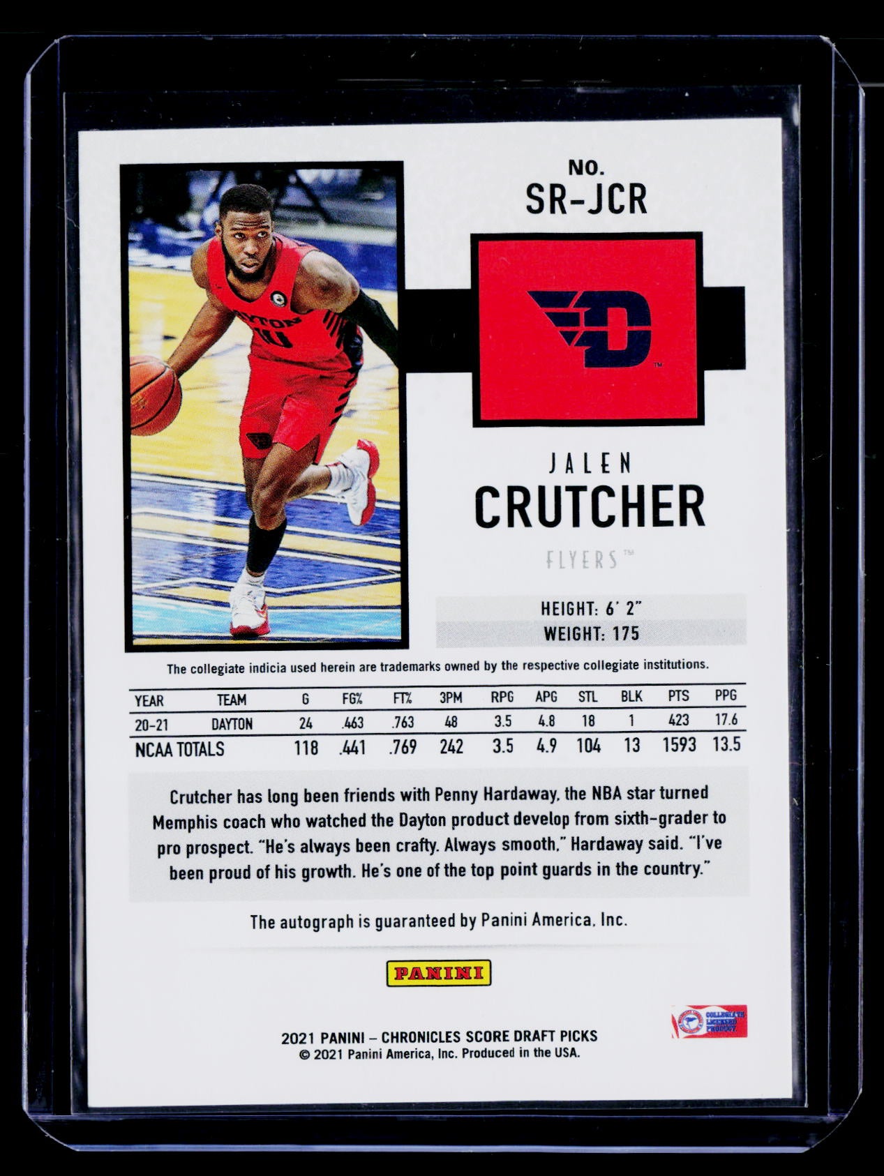 2021 Panini Chronicles Draft Picks Jalen Crutcher Score Rookie Auto Red #/99