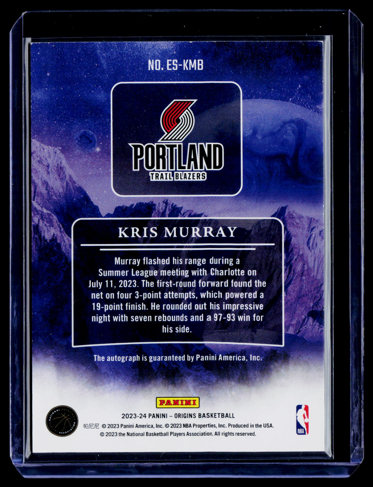 2023-24 Panini Origins #ES-KMB Kris Murray Elevation Signatures #/150