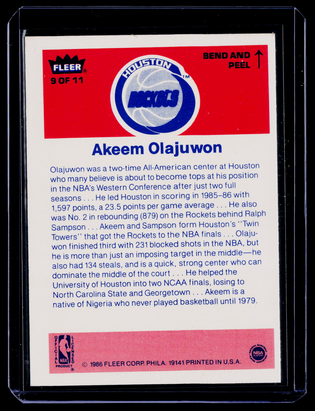 1986-87 Fleer #9 Akeem Olajuwon Stickers