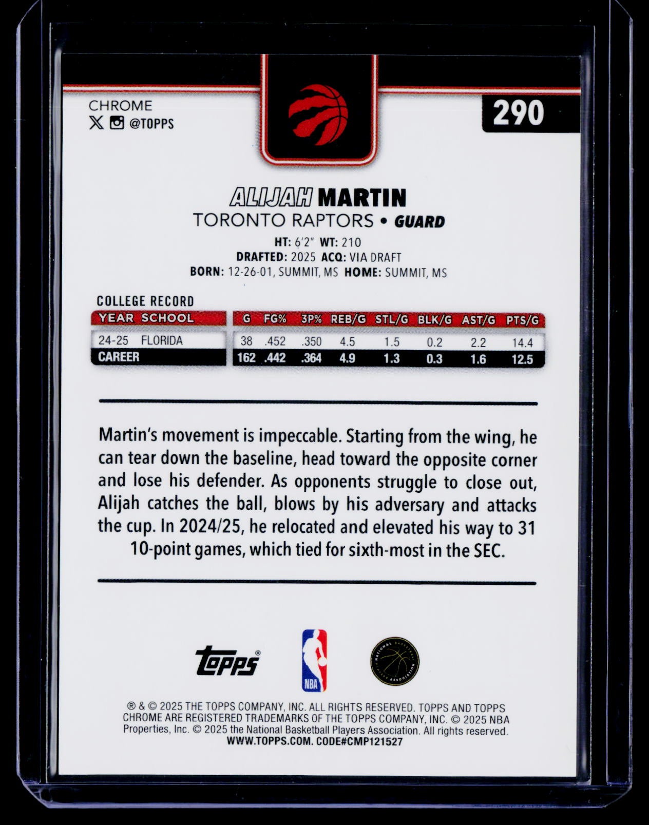 2025-26 Topps Chrome #290 Alijah Martin Orange Pulsar Refractor #/25