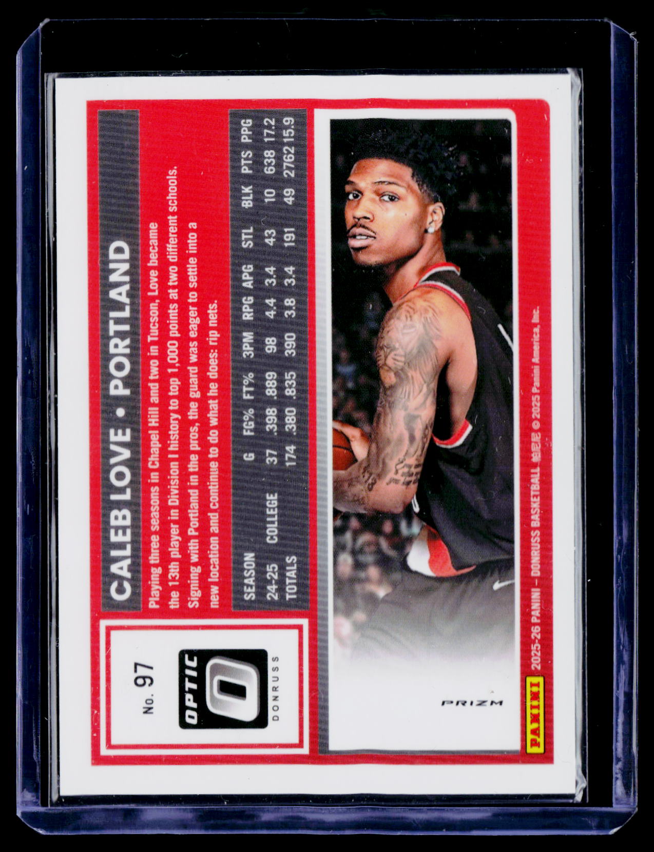 2025-26 Donruss #97 Caleb Love Optic Dragon