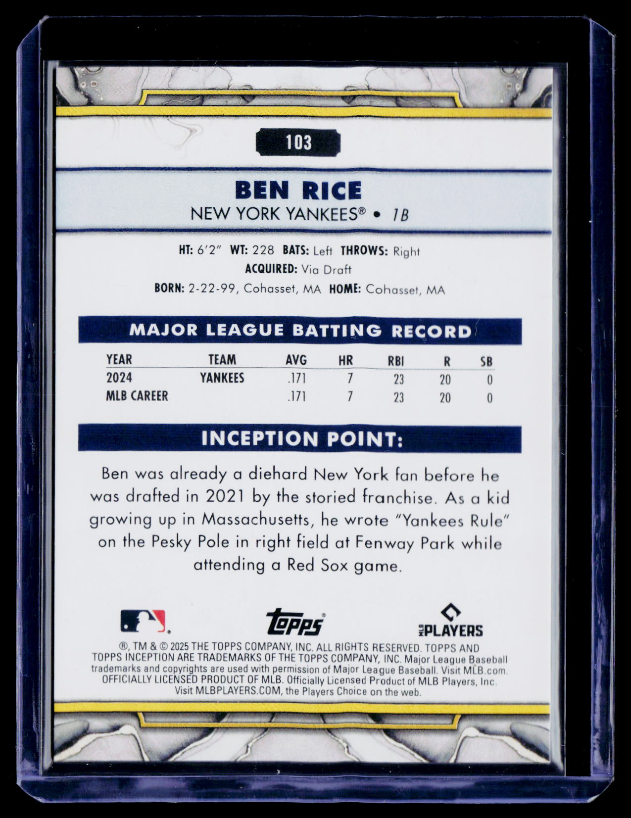 2025 Topps Inception #103 Ben Rice