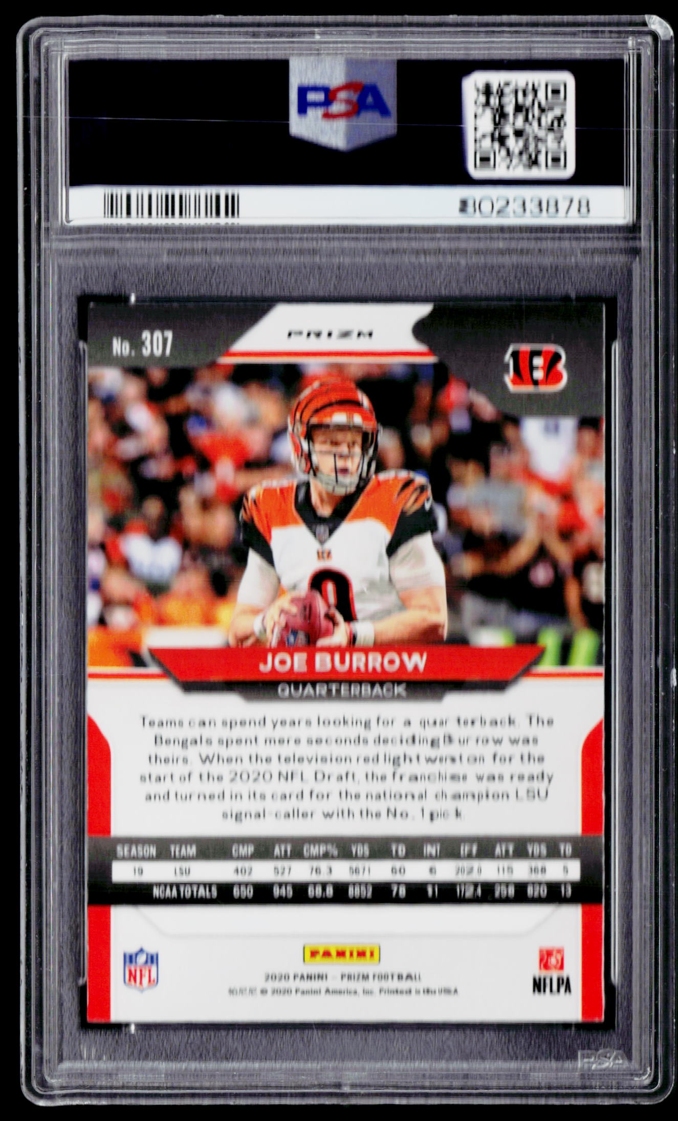 2020 Panini Prizm #307 Joe Burrow Prizm Red White and Blue PSA 9