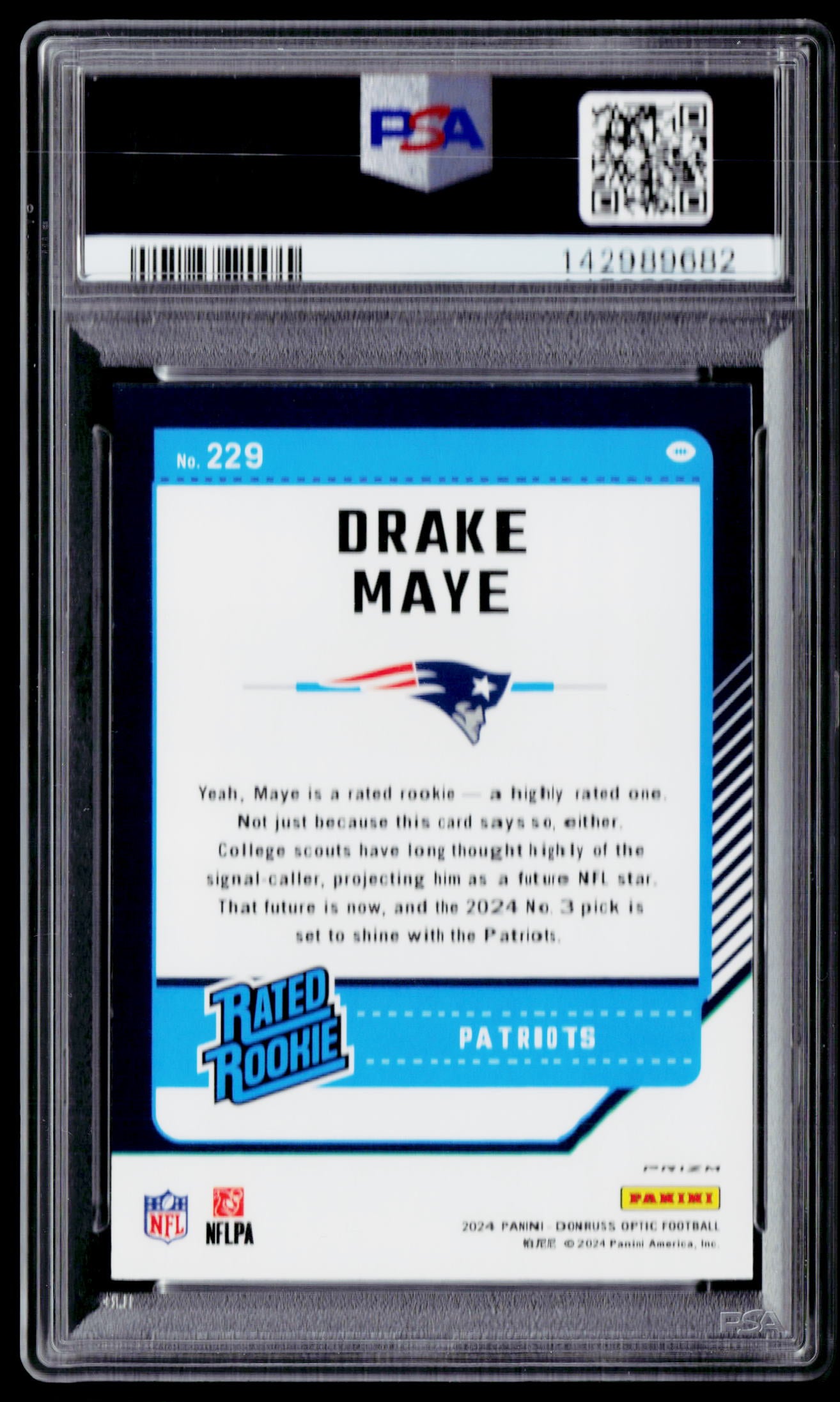 2024 Donruss Optic #229 Drake Maye Purple Shock PSA 9