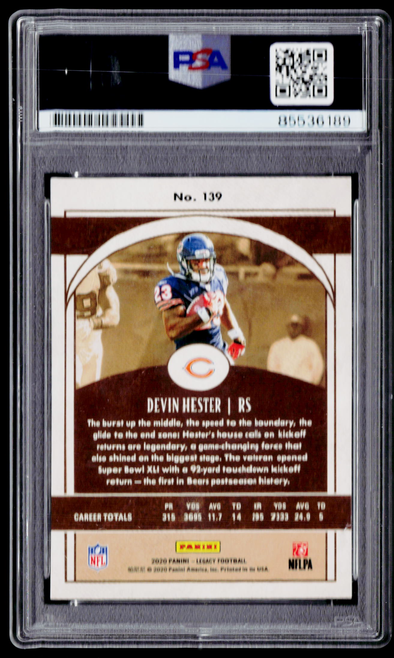 2020 Panini Legacy #139 Devin Hester PSA Authentic Auto