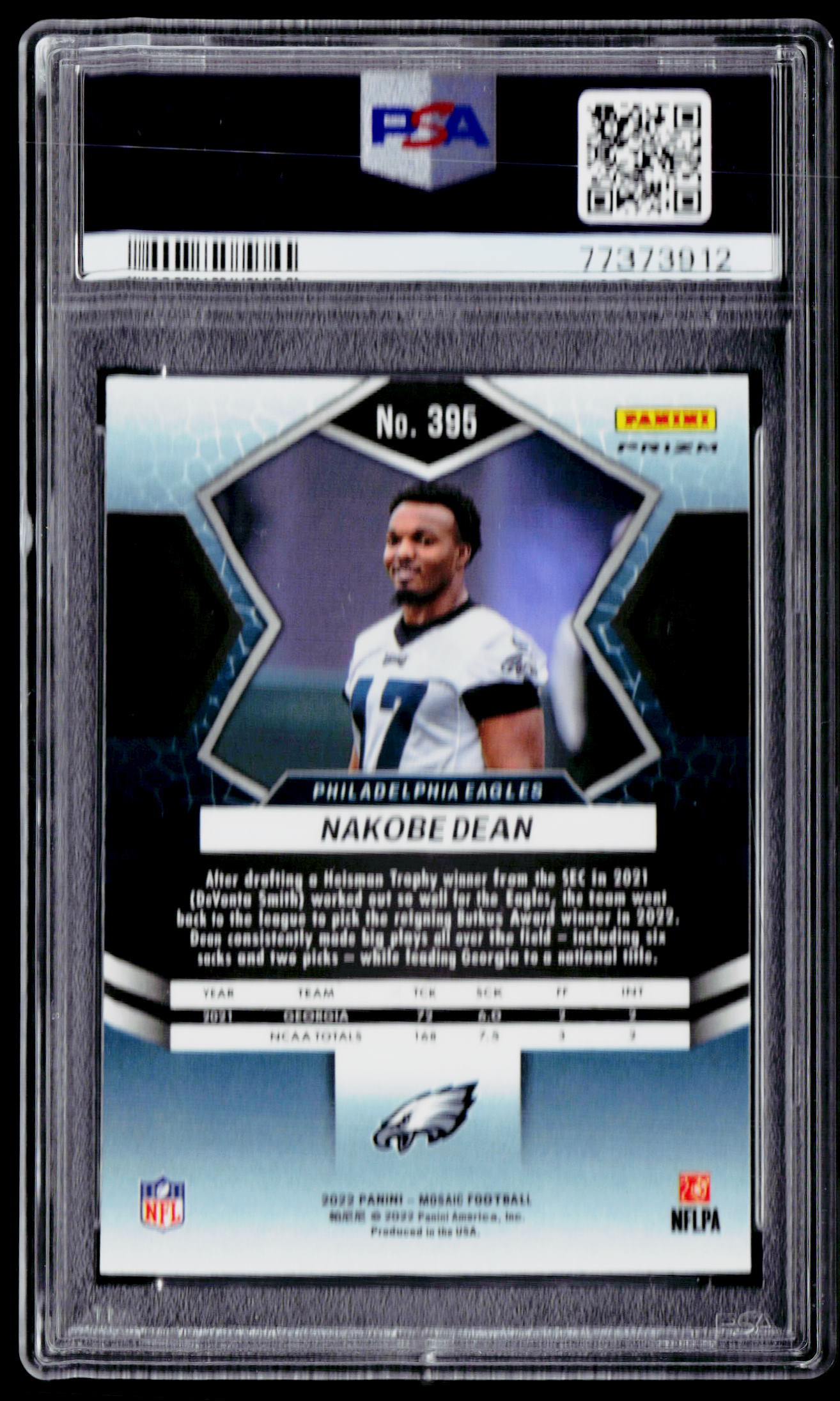 2022 Panini Mosaic #395 Nakobe Dean Mosaic Genesis PSA 10