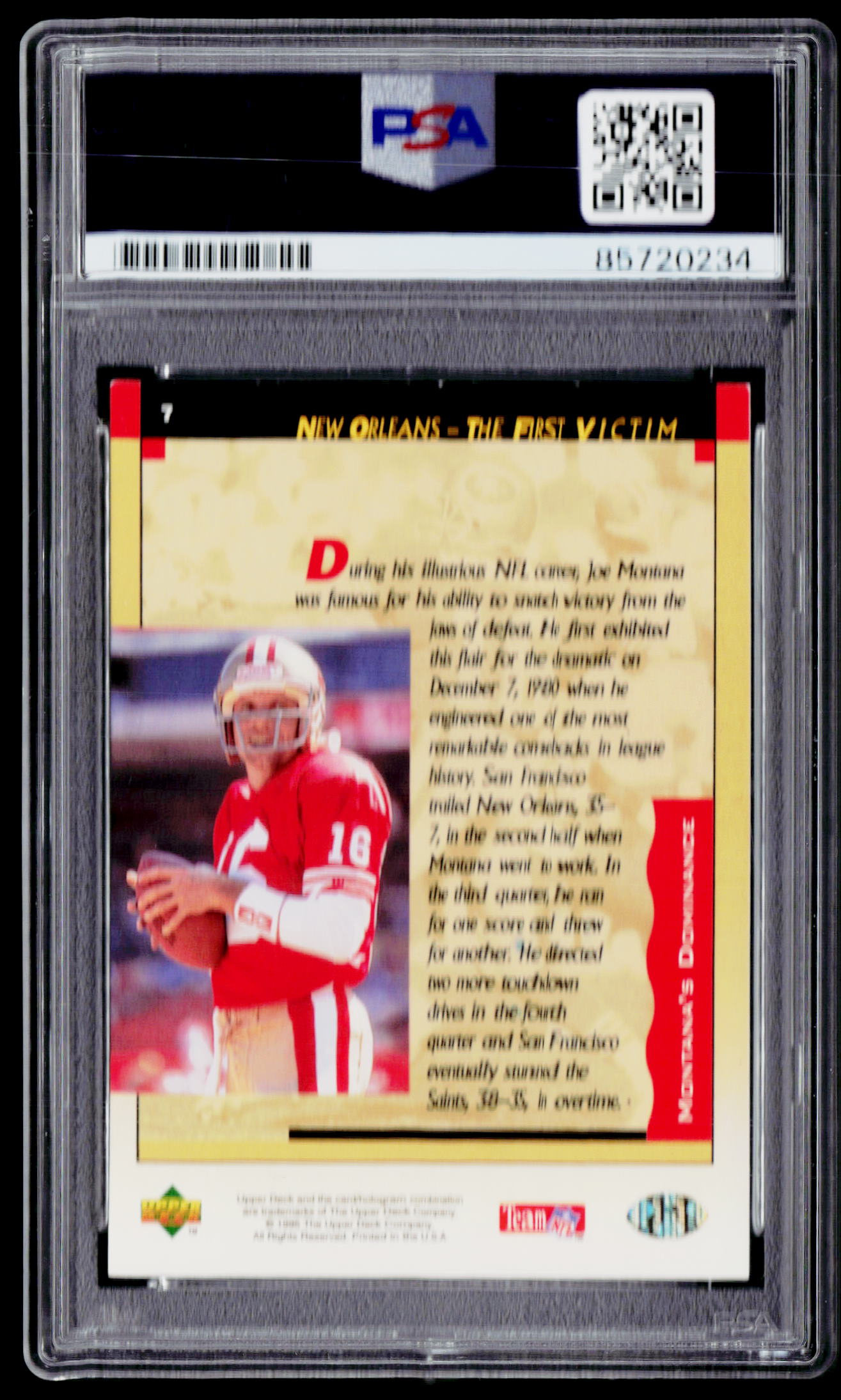 1995 Upper Deck Joe Montana Box Set #7 The First Victim PSA Authentic Auto