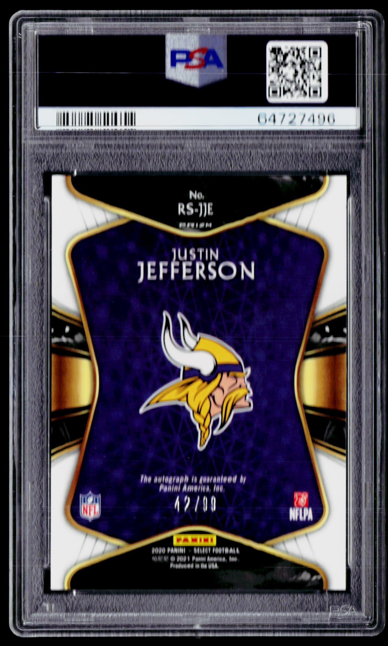 2020 Panini Select #RS-JJE Justin Jefferson Rookie Signatures Prizm PSA 9 #/99