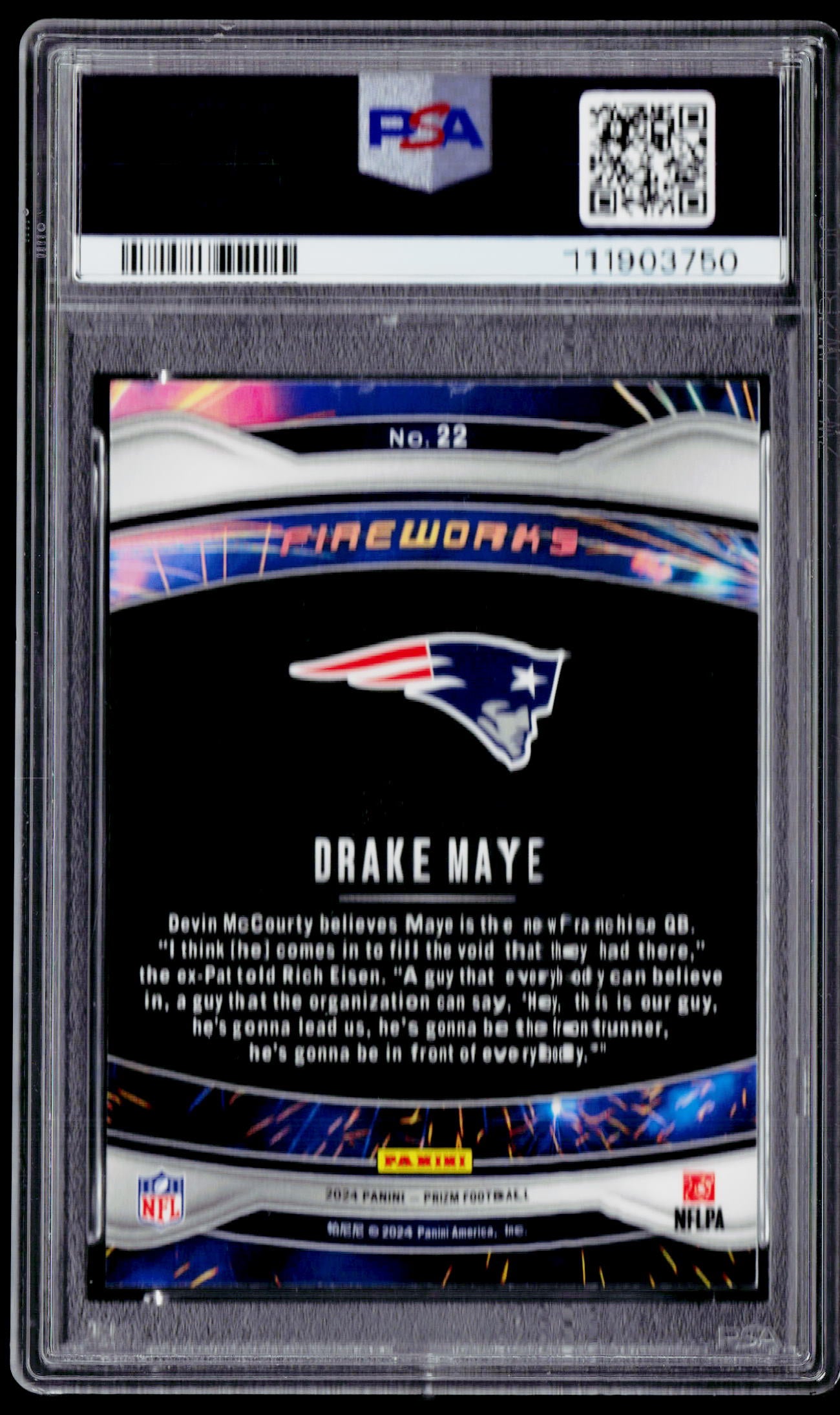 2024 Panini Prizm #22 Drake Maye Fireworks PSA 10